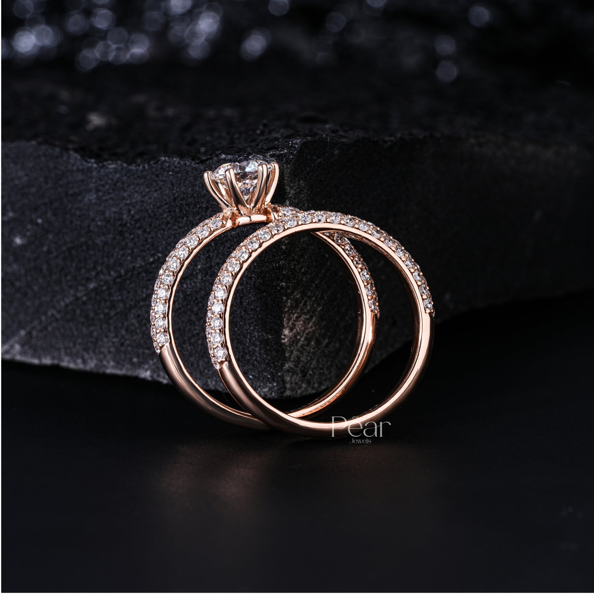 0.5Ct Round Solitaire Wedding Labgrown Diamond Band - Pear Jewels