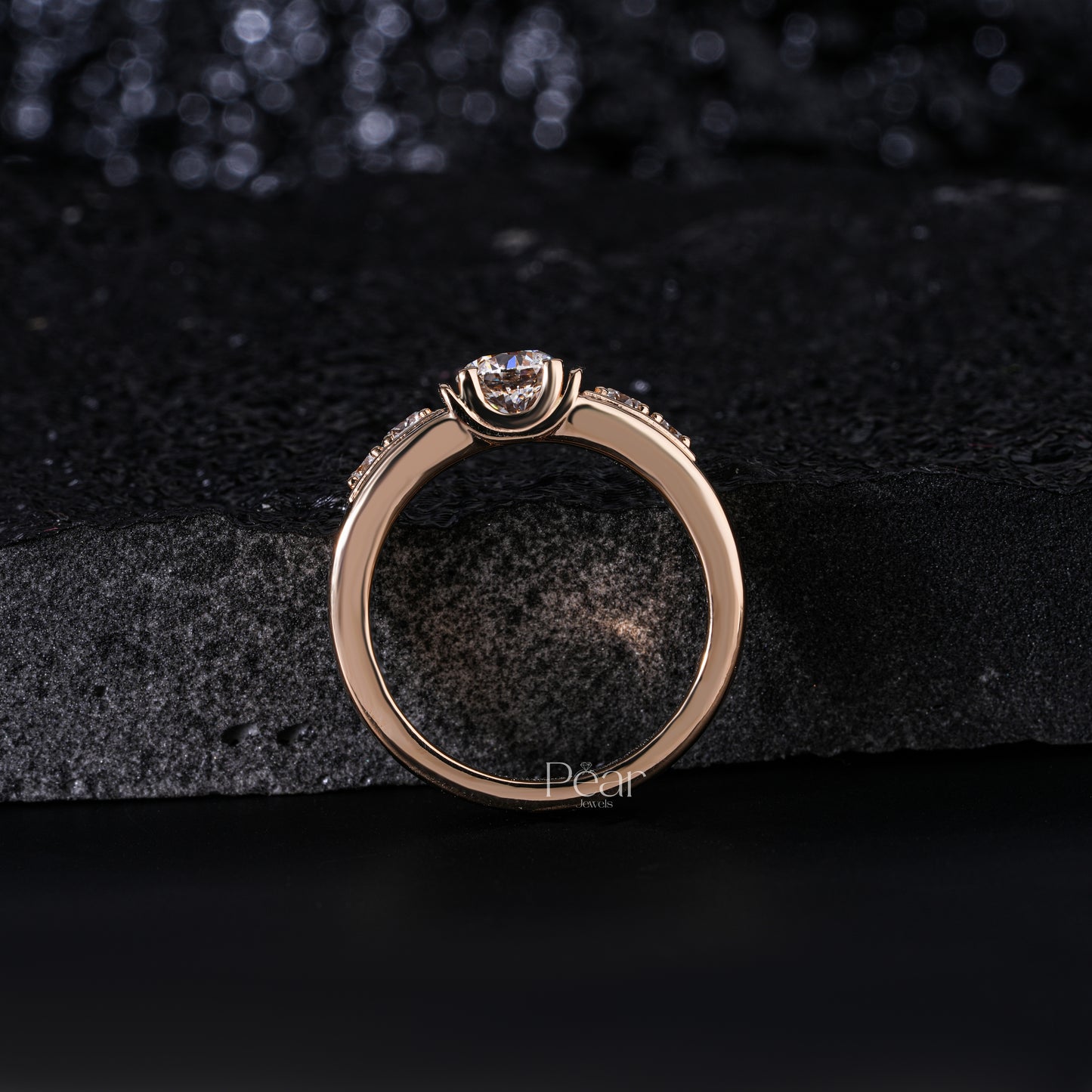 0.75Ct Round Seven Stone Mens Labgrown Diamond Ring - Pear Jewels