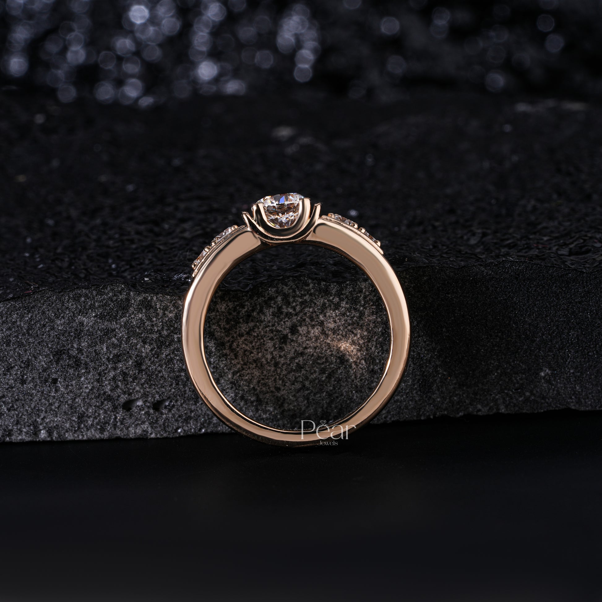 0.75Ct Round Seven Stone Mens Labgrown Diamond Ring - Pear Jewels