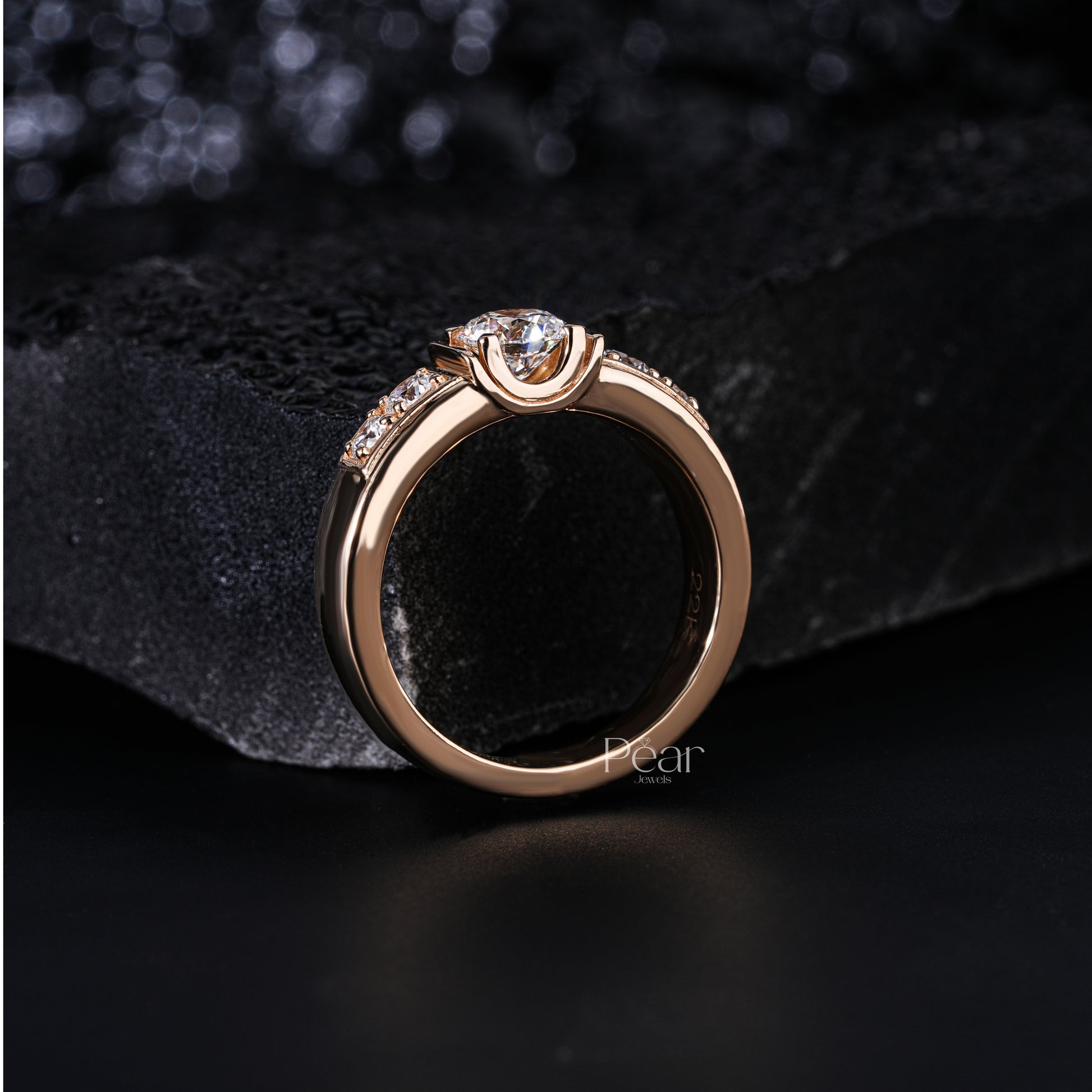 0.75Ct Round Seven Stone Mens Labgrown Diamond Ring - Pear Jewels