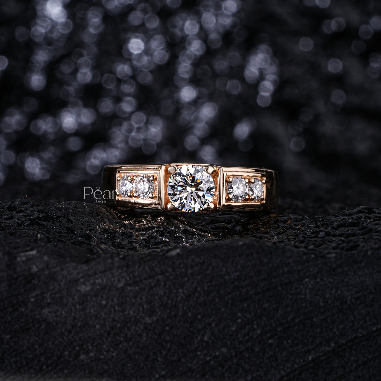 0.75Ct Round Seven Stone Mens Labgrown Diamond Ring - Pear Jewels