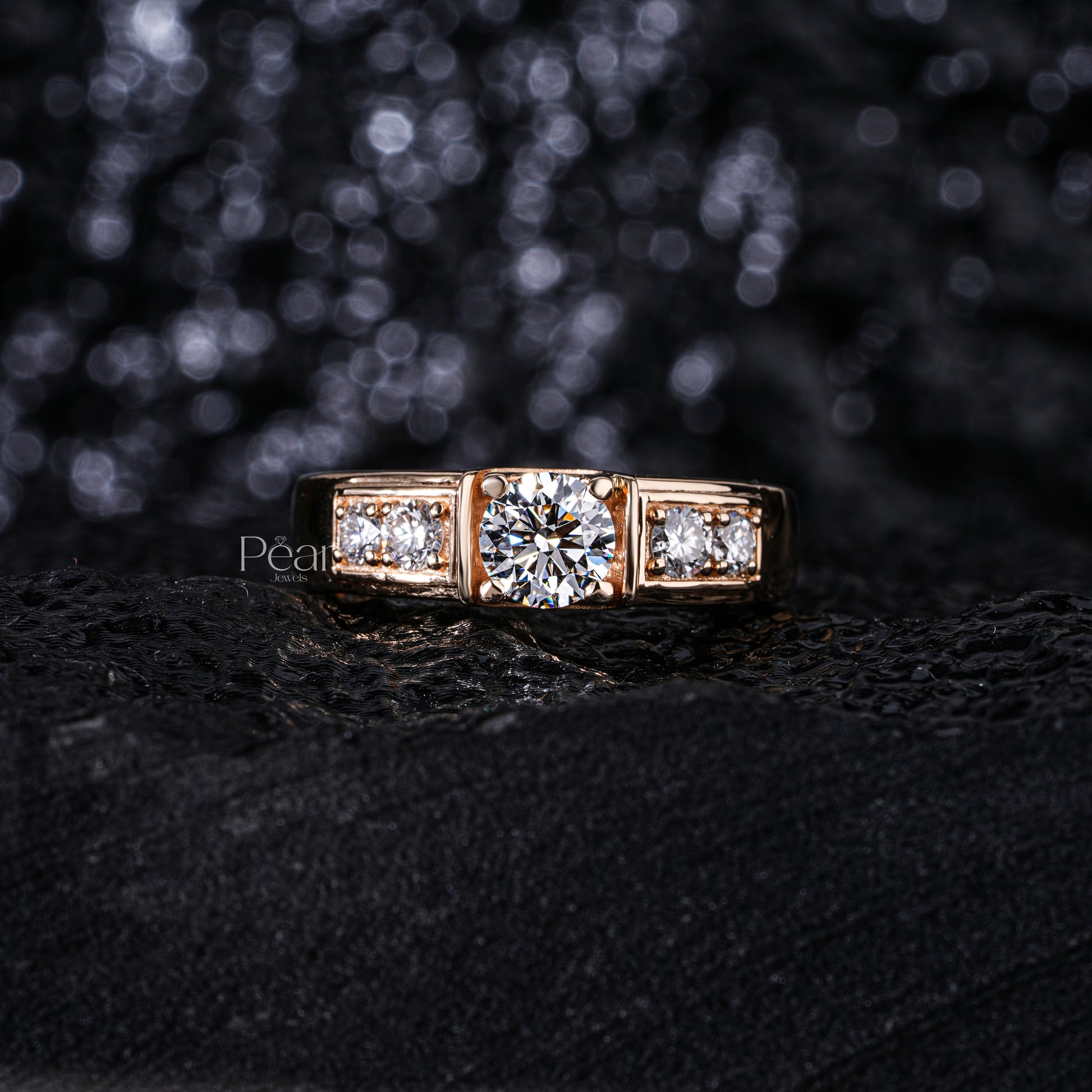 0.75Ct Round Seven Stone Mens Labgrown Diamond Ring - Pear Jewels