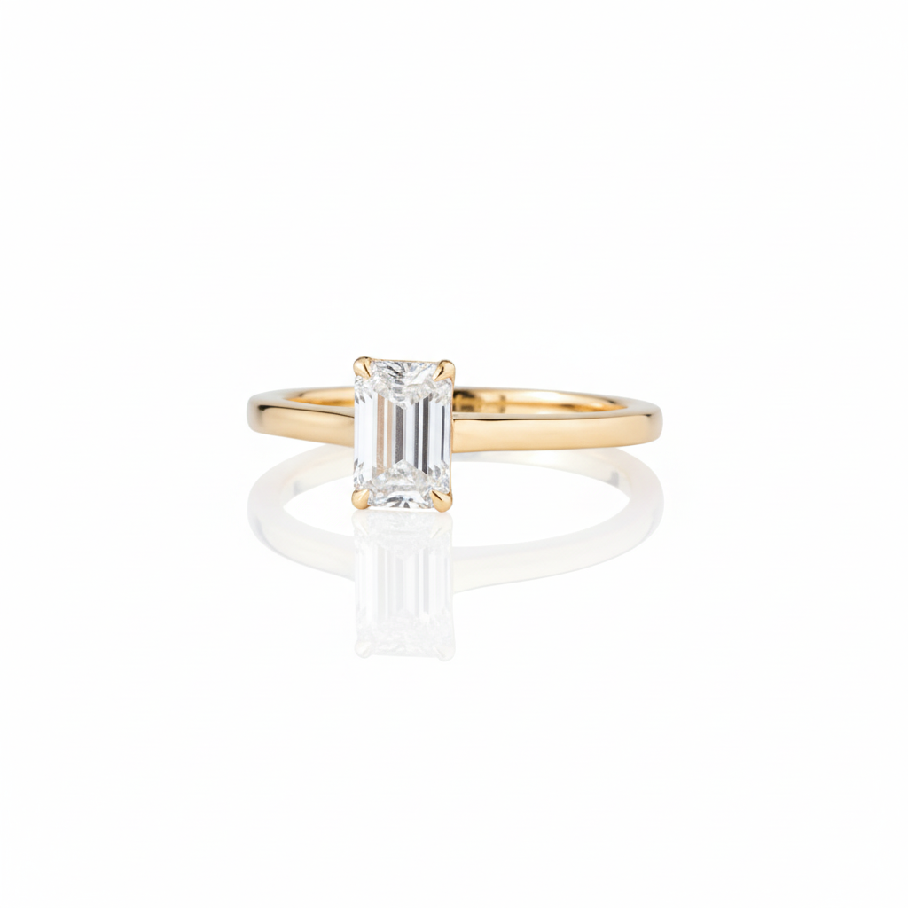 0.8ct Emerald Natural Diamond Solitaire Engagement Ring - PearJewels Australia