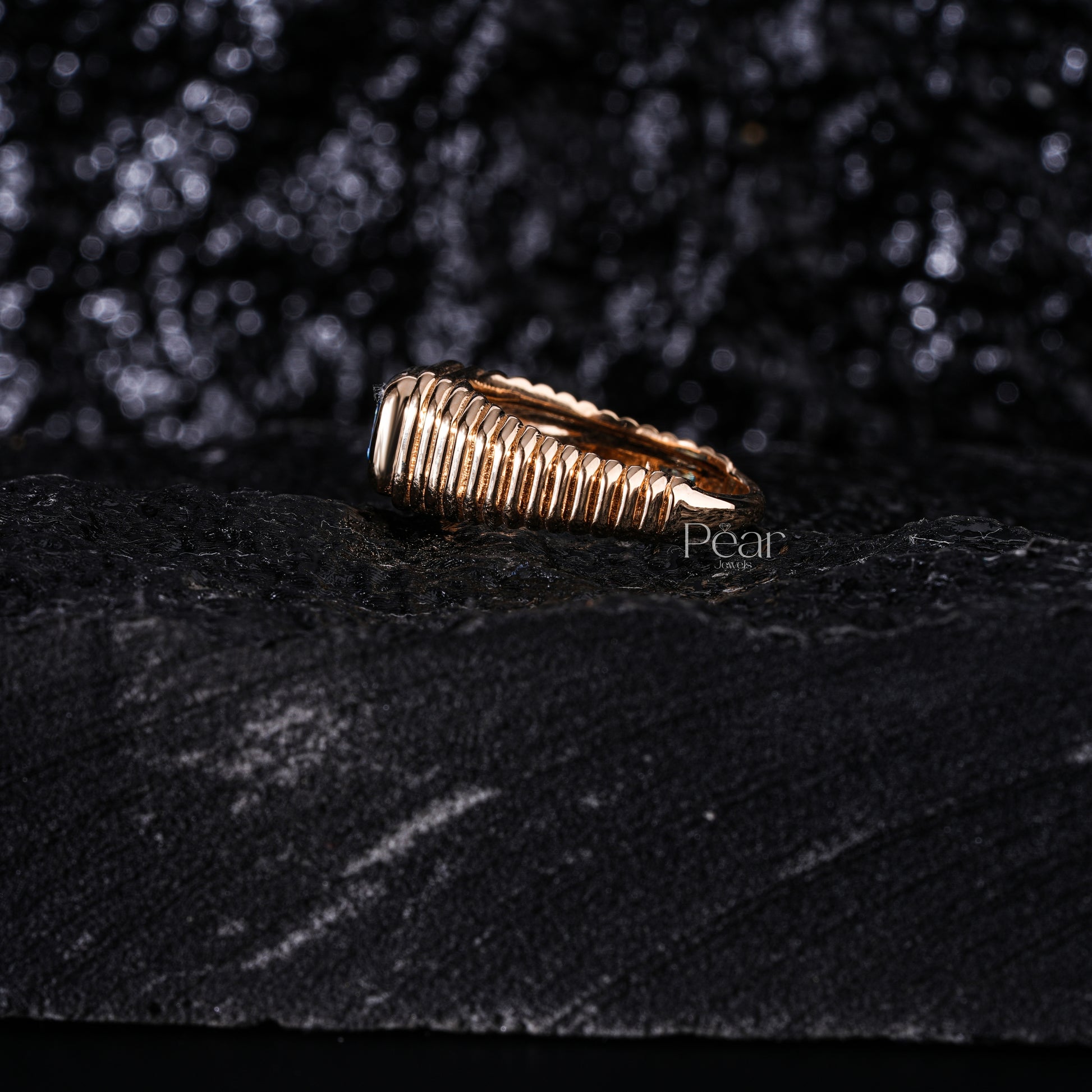 1.5Ct Blue Emerald Bezel Setting Labgrown Diamond Engagement Ring - Pear Jewels