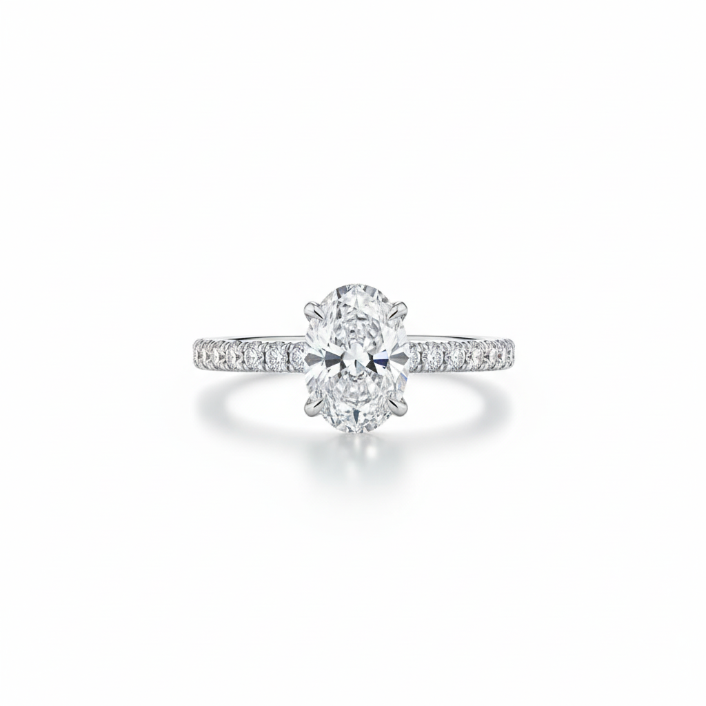 1ct Oval Natural Diamond Engagement Ring With Side Diamonds
