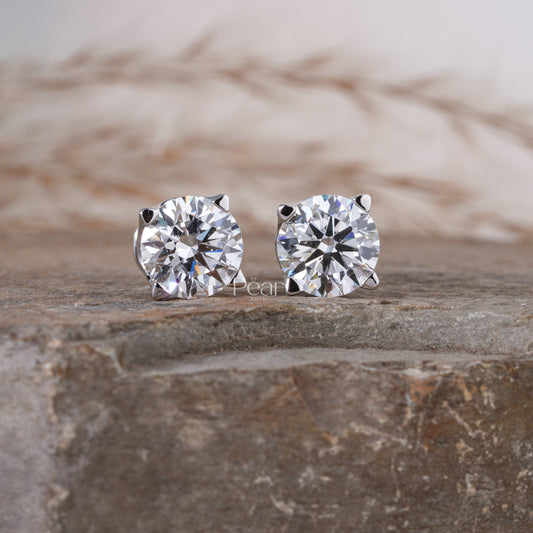 1ct each Solitaire Stud Round Lab grown Diamond Earrings - Pear Jewels