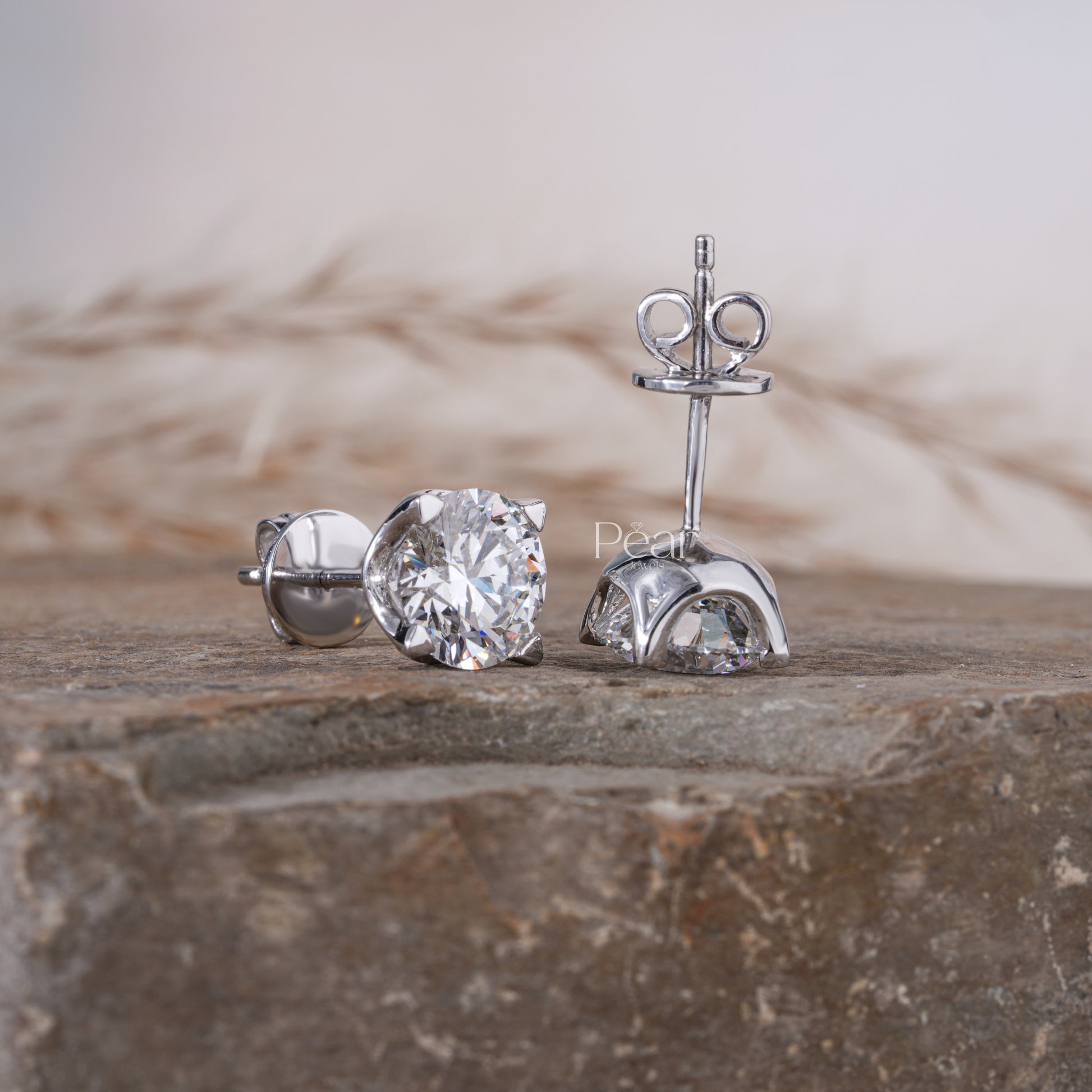 1ct each Solitaire Stud Round Lab grown Diamond Earrings - Pear Jewels