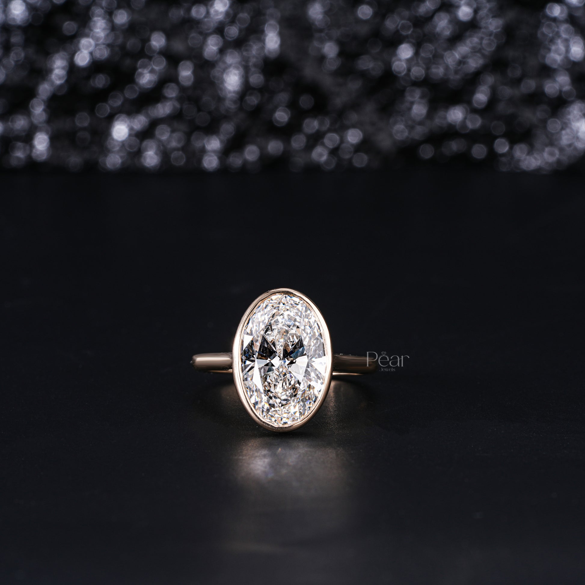 5.0Ct Oval Bezel Diamond Engagement Ring - Pear Jewels