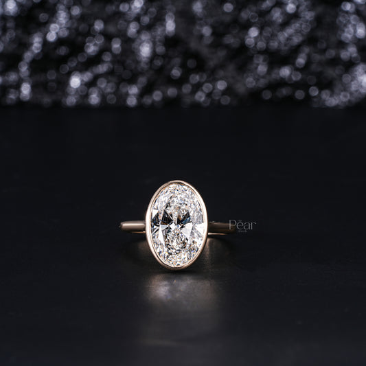5.0Ct Oval Bezel Diamond Engagement Ring - Pear Jewels