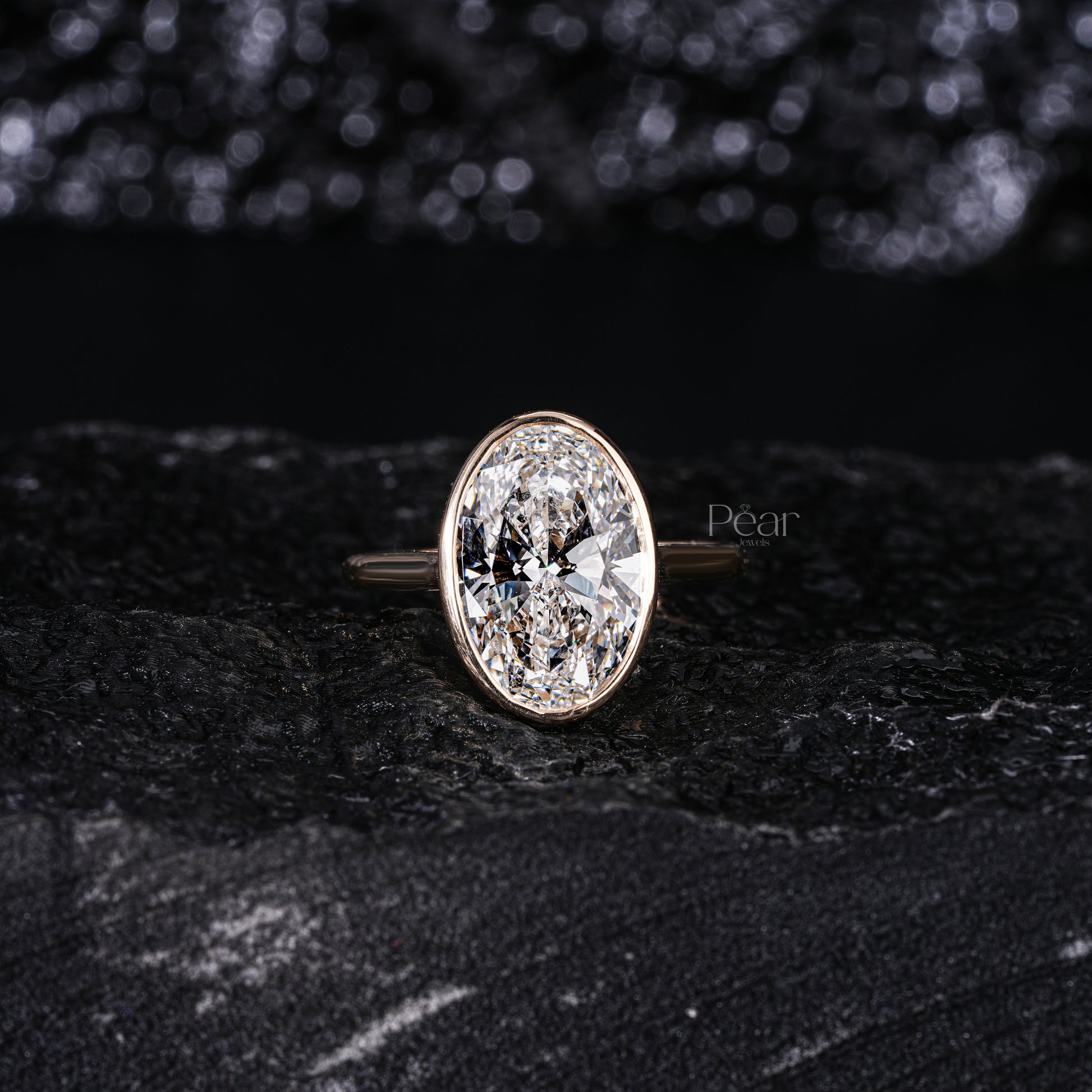 5.0Ct Oval Bezel Diamond Engagement Ring - Pear Jewels