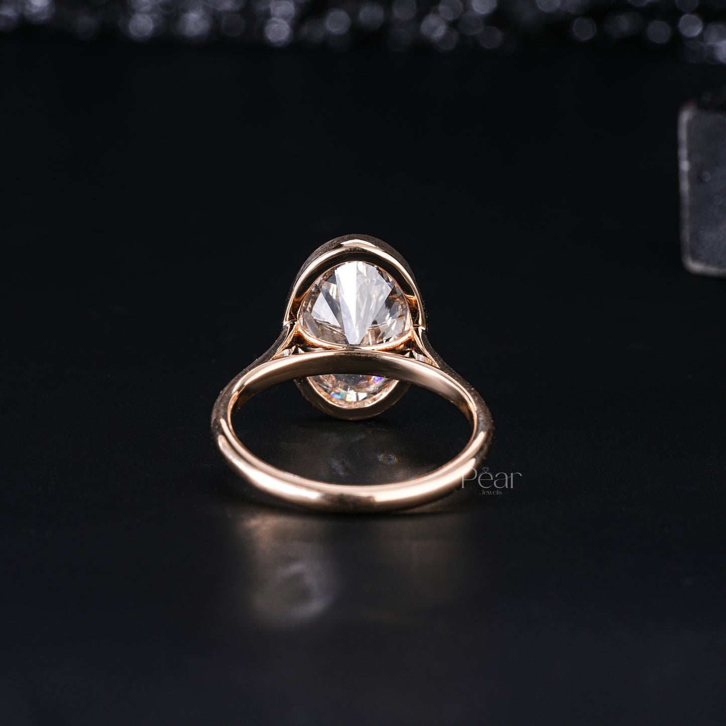 5.0Ct Oval Bezel Diamond Engagement Ring - Pear Jewels
