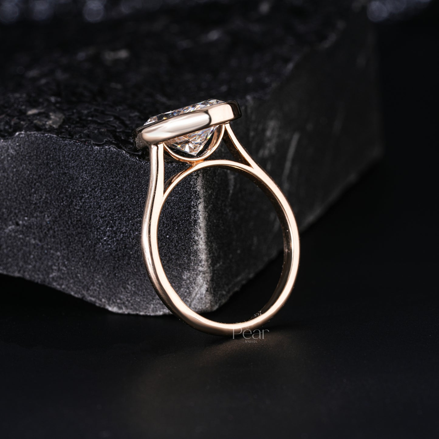 5.0Ct Oval Bezel Diamond Engagement Ring - Pear Jewels