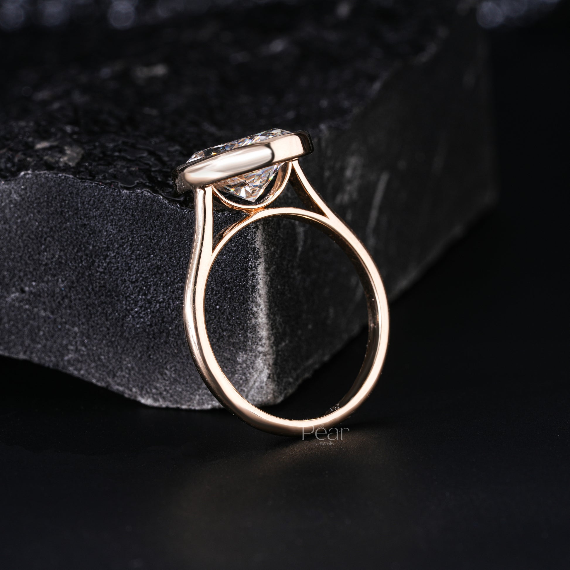 5.0Ct Oval Bezel Diamond Engagement Ring - Pear Jewels
