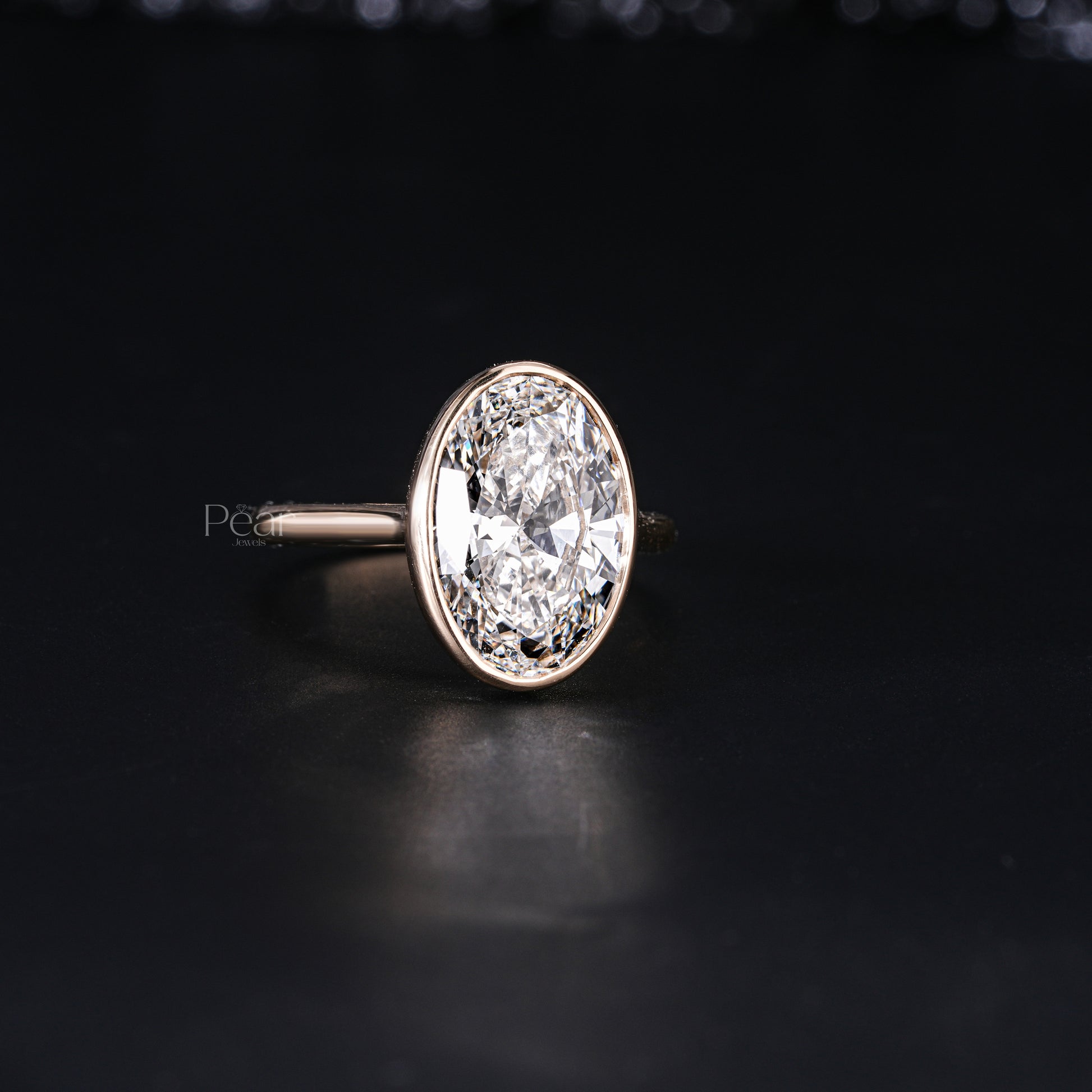 5.0Ct Oval Bezel Diamond Engagement Ring - Pear Jewels