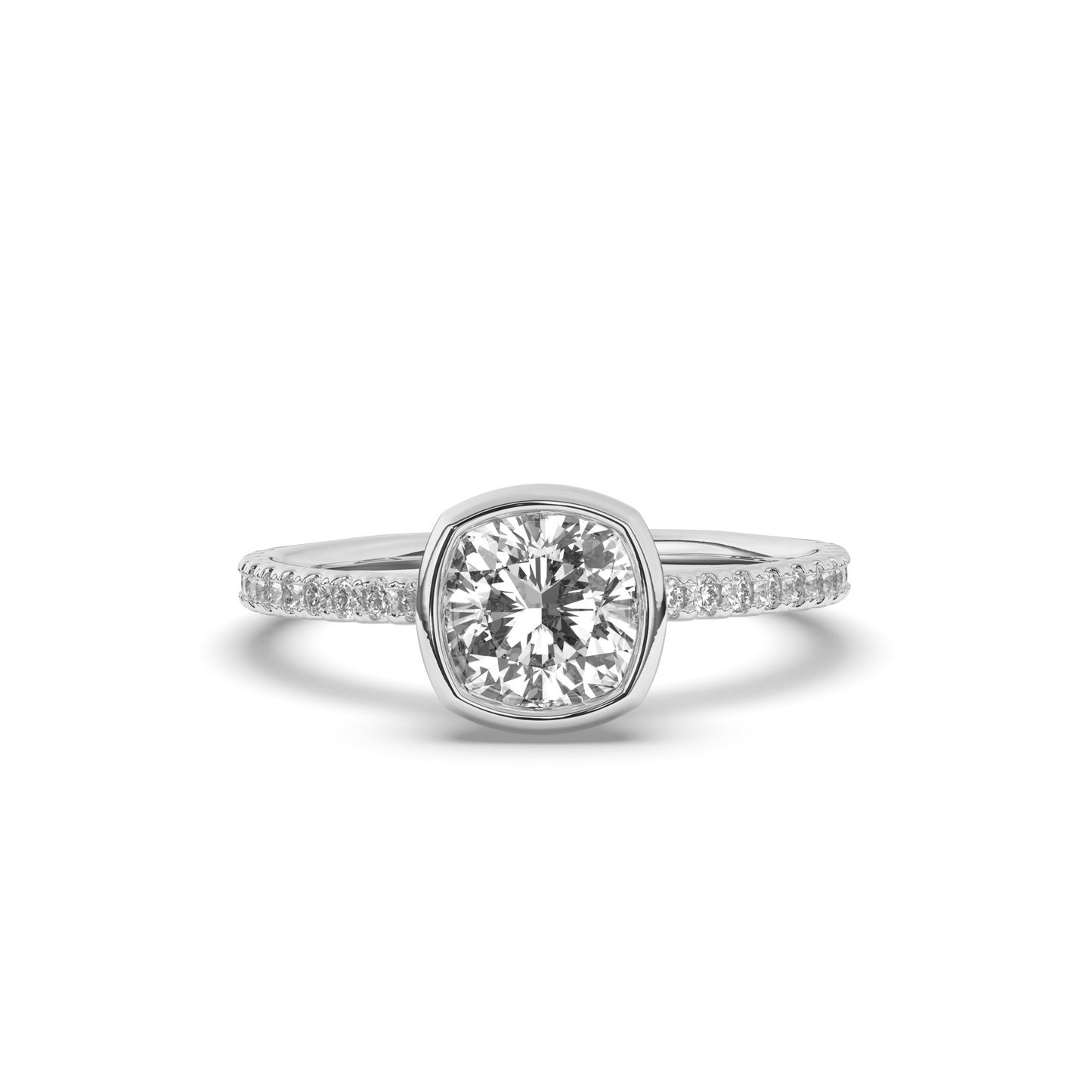 Cushion Bezel Lab-Grown Diamond Engagement Ring - Pear Jewels