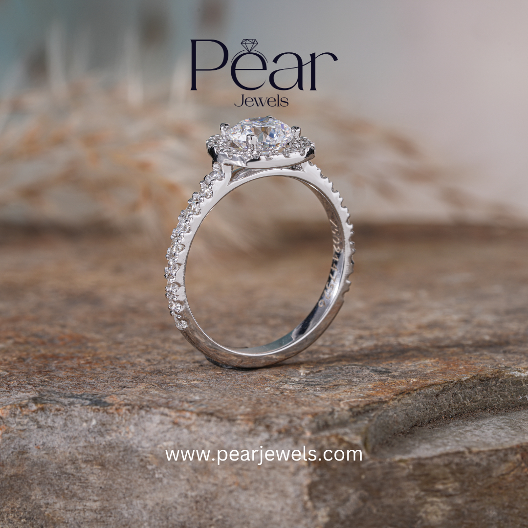 Double Halo Round Lab Grown Diamond Engagement Ring - Pear Jewels