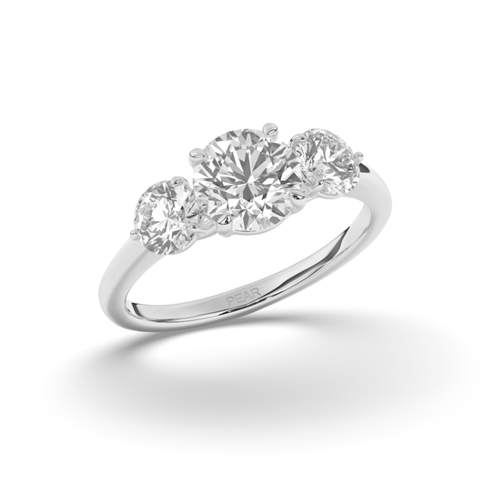 Elegant Three Stone Round Lab-Grown Diamond Ring with Classic Charm - Pear Jewels