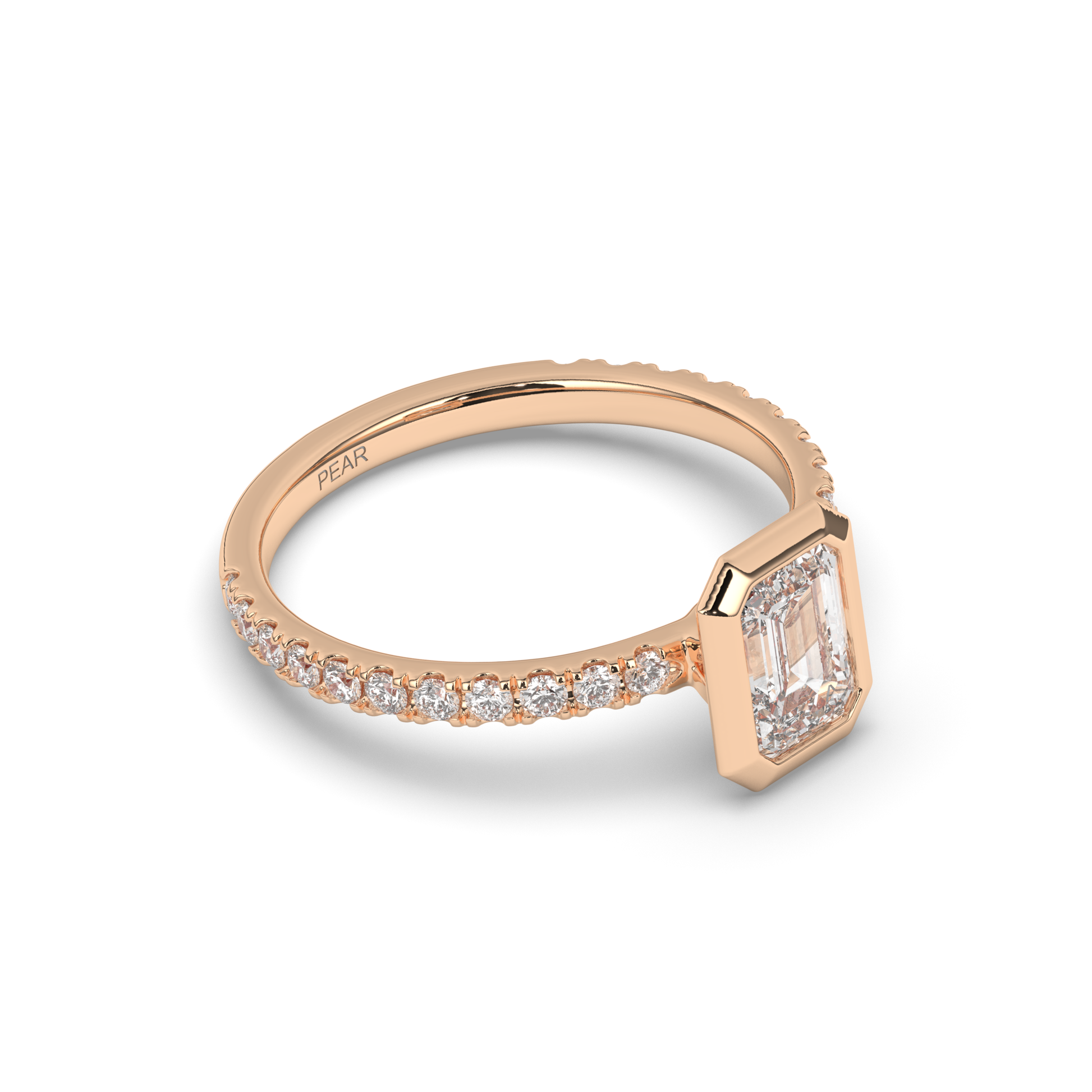 Emerald Bezel Lab-Grown Diamond Engagement Ring - Pear Jewels