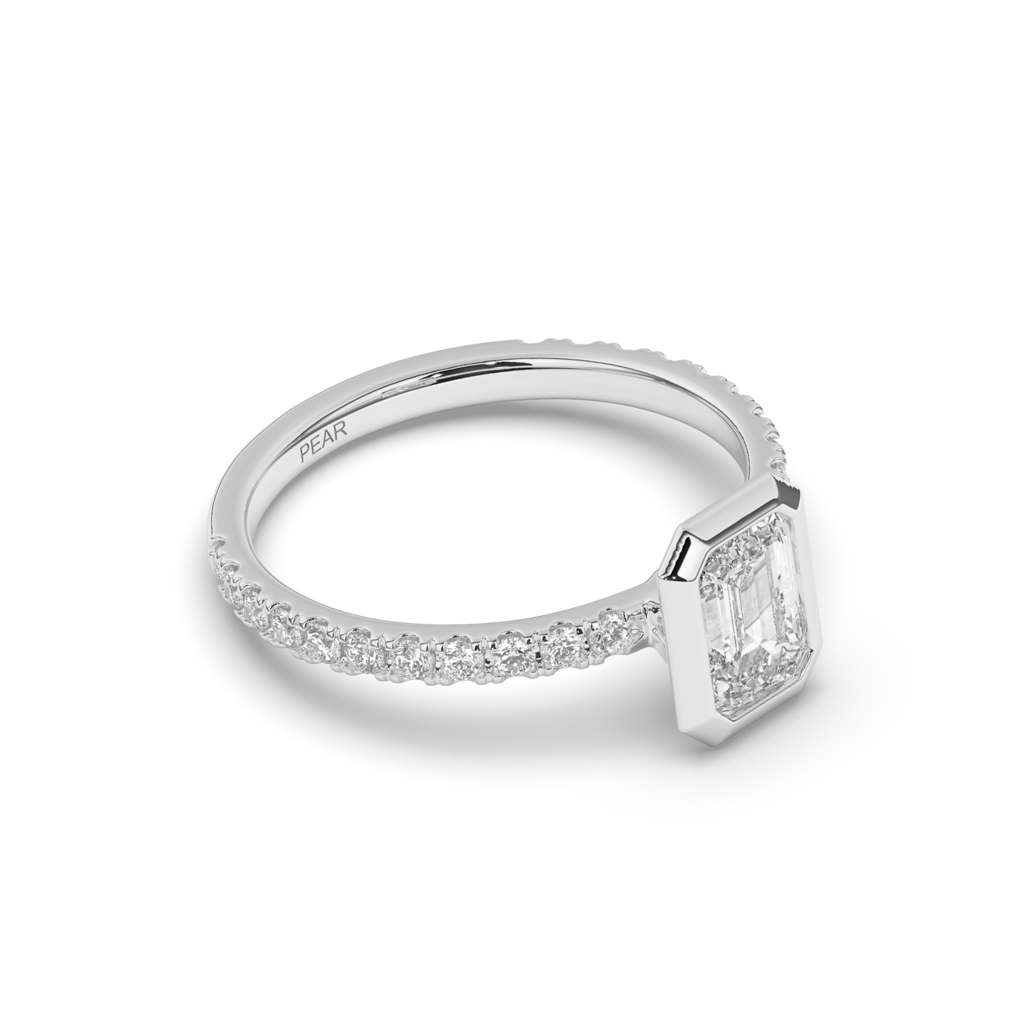 Emerald Bezel Lab-Grown Diamond Engagement Ring - Pear Jewels