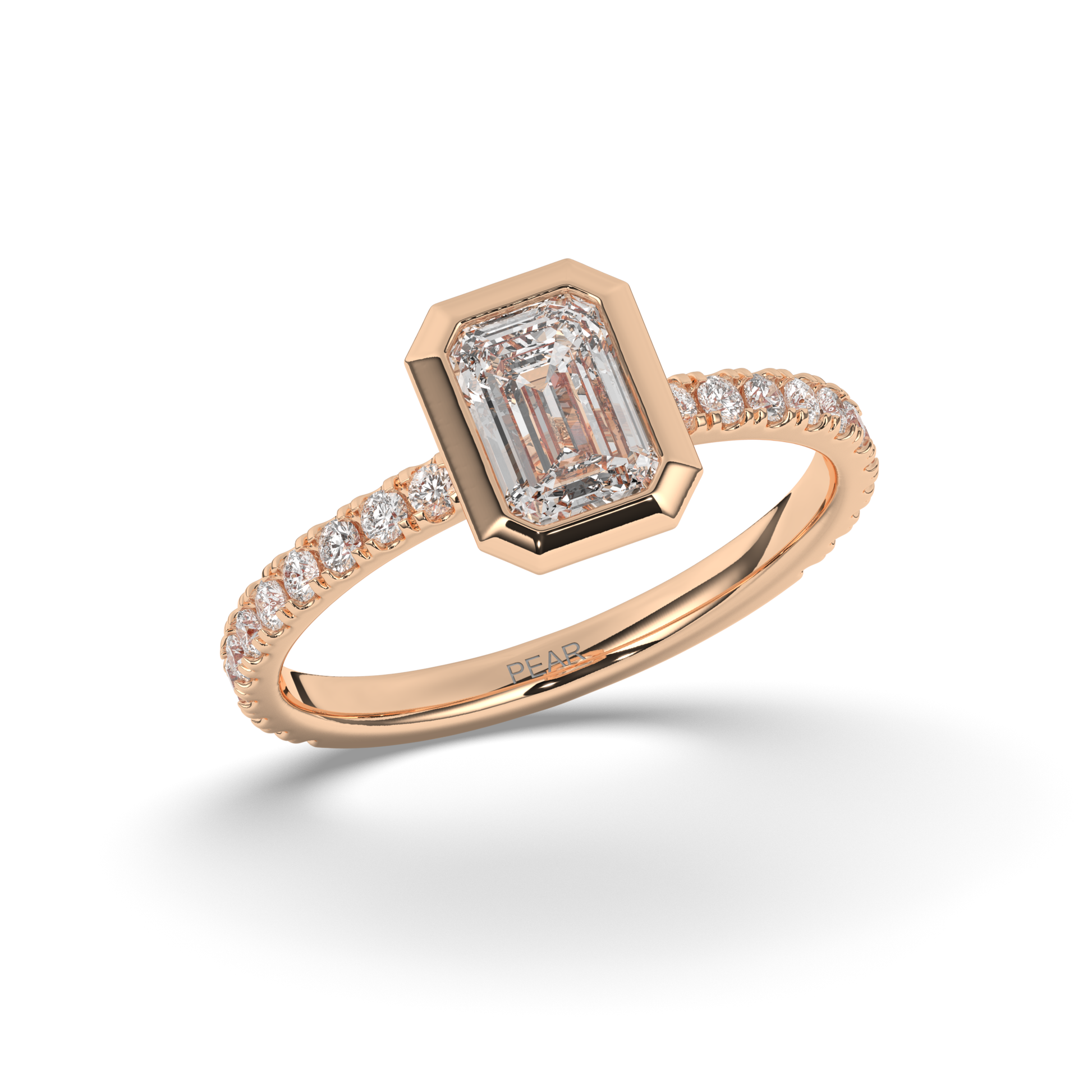 Emerald Bezel Lab-Grown Diamond Engagement Ring - Pear Jewels