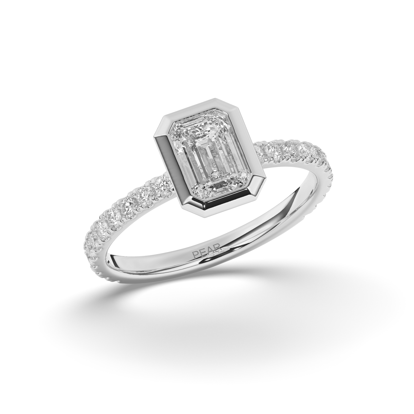 Emerald Bezel Lab-Grown Diamond Engagement Ring - Pear Jewels