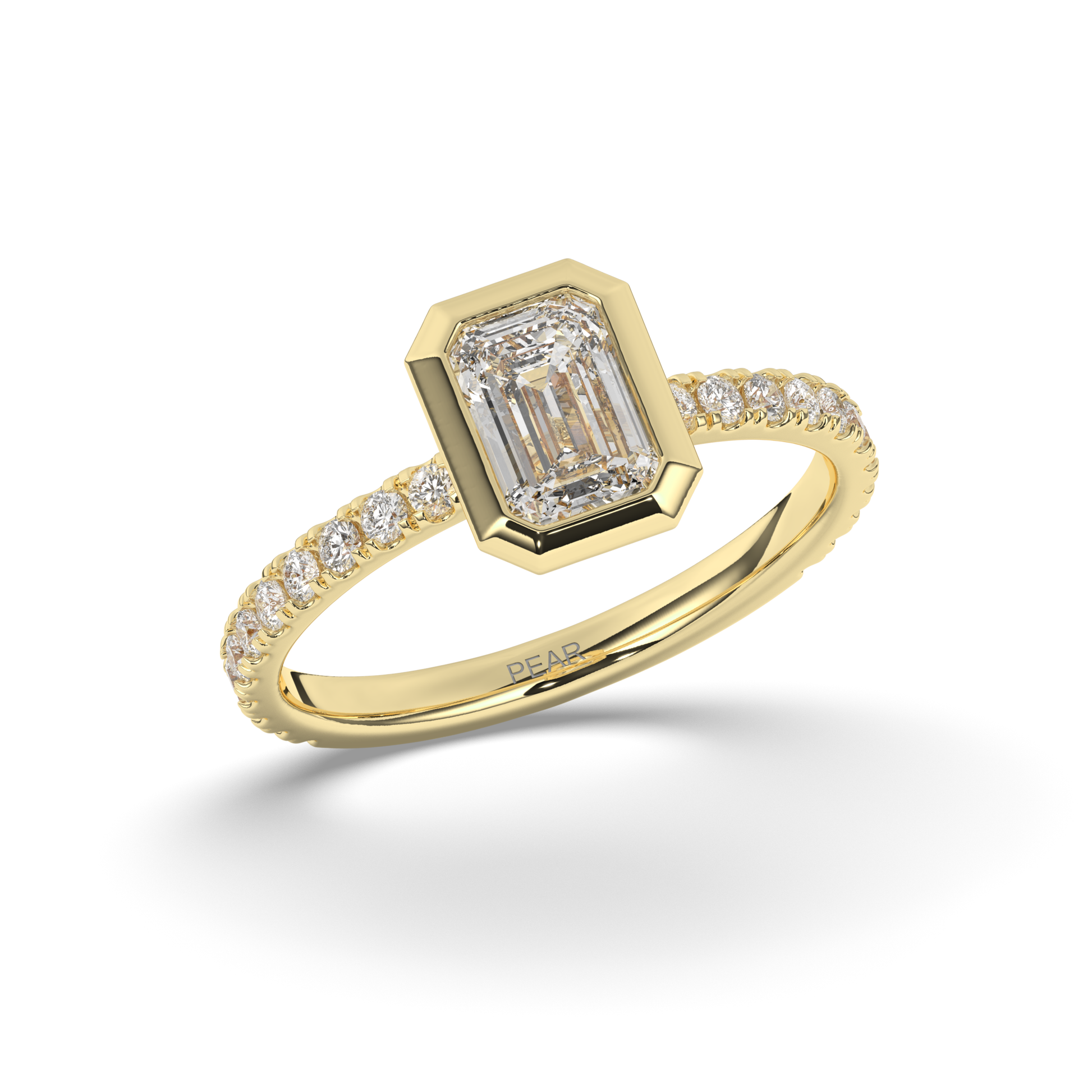 Emerald Bezel Lab-Grown Diamond Engagement Ring - Pear Jewels
