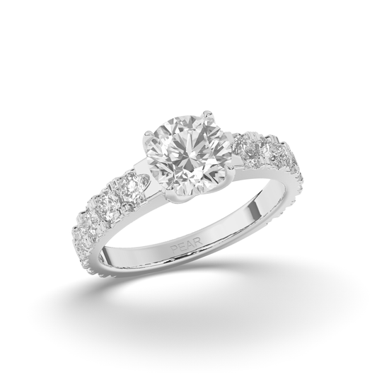 Lab-Grown Diamonds Classic Round Solitaire with Side Stones Ring - Pear Jewels