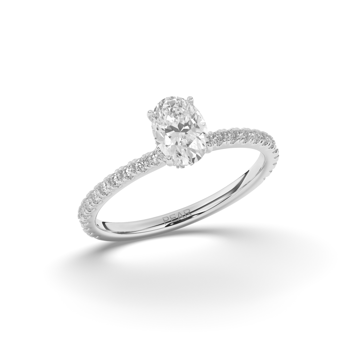Lab-Grown Diamonds Solitaire Oval Side Stone Ring - Pear Jewels