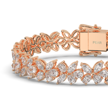 Lab-grown Diamond Leaves & Butterfly Tennis Bracelet - Pear Jewels