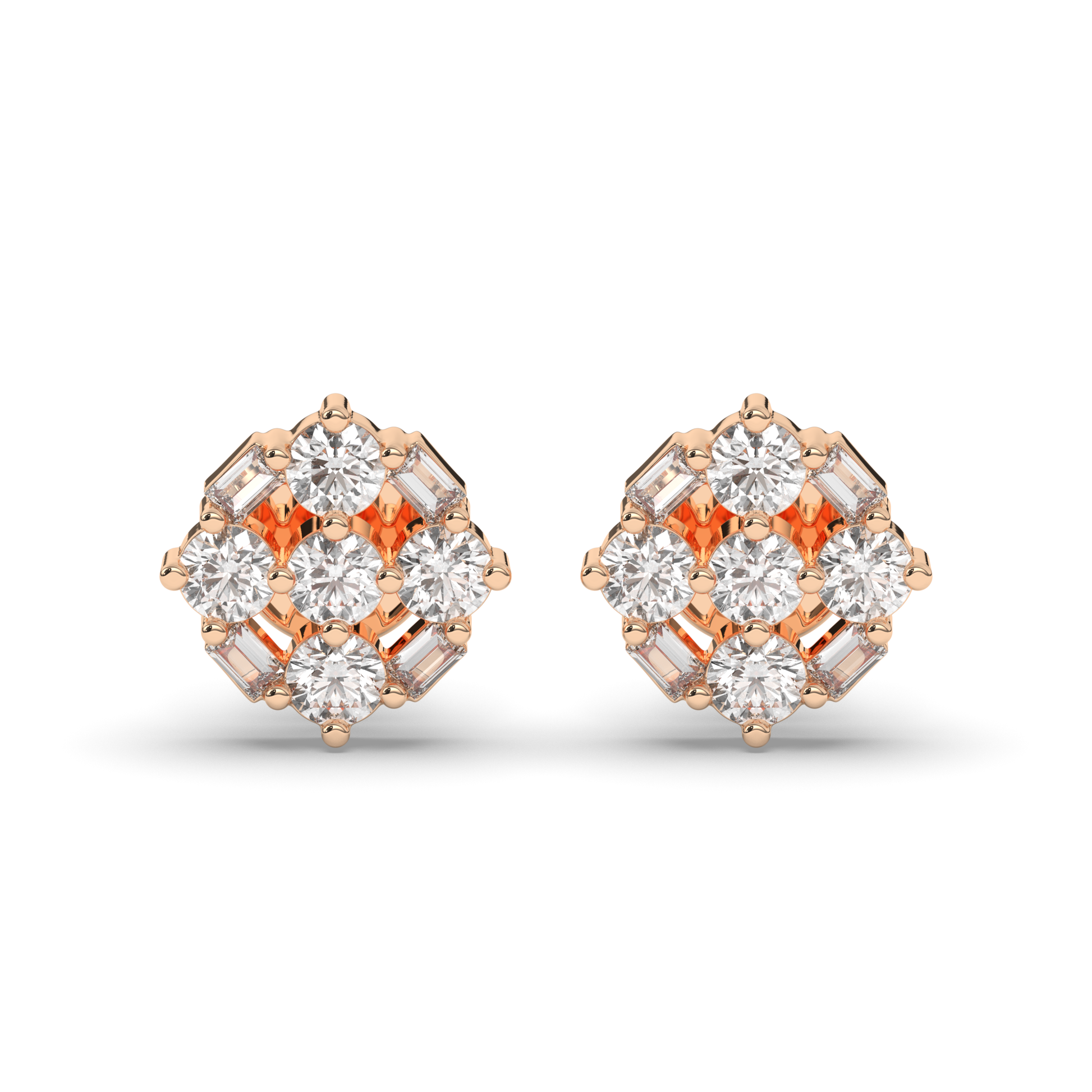 Luxurious Cluster Round & Baguette Lab-Grown Diamond Earrings - Pear Jewels