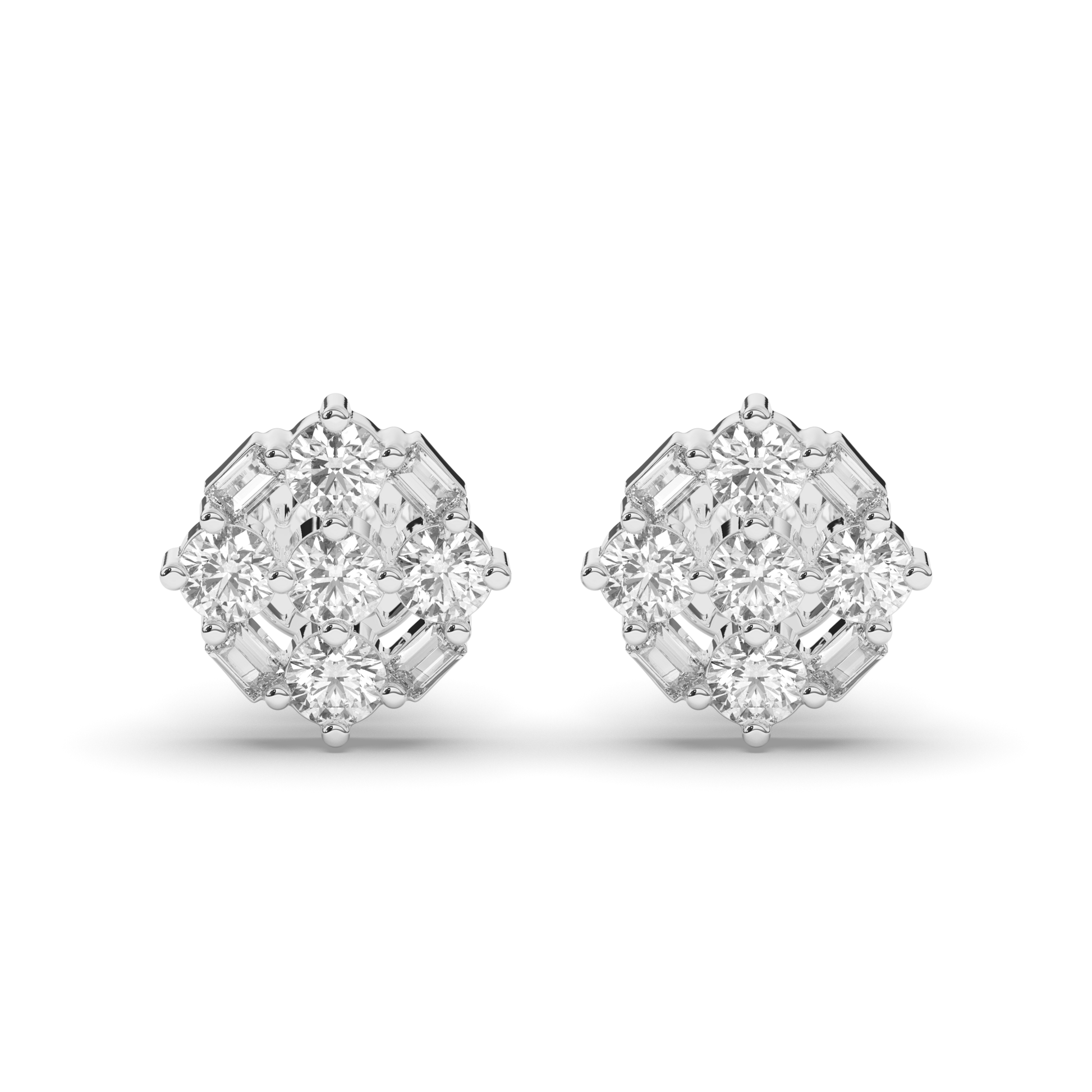 Luxurious Cluster Round & Baguette Lab-Grown Diamond Earrings - Pear Jewels