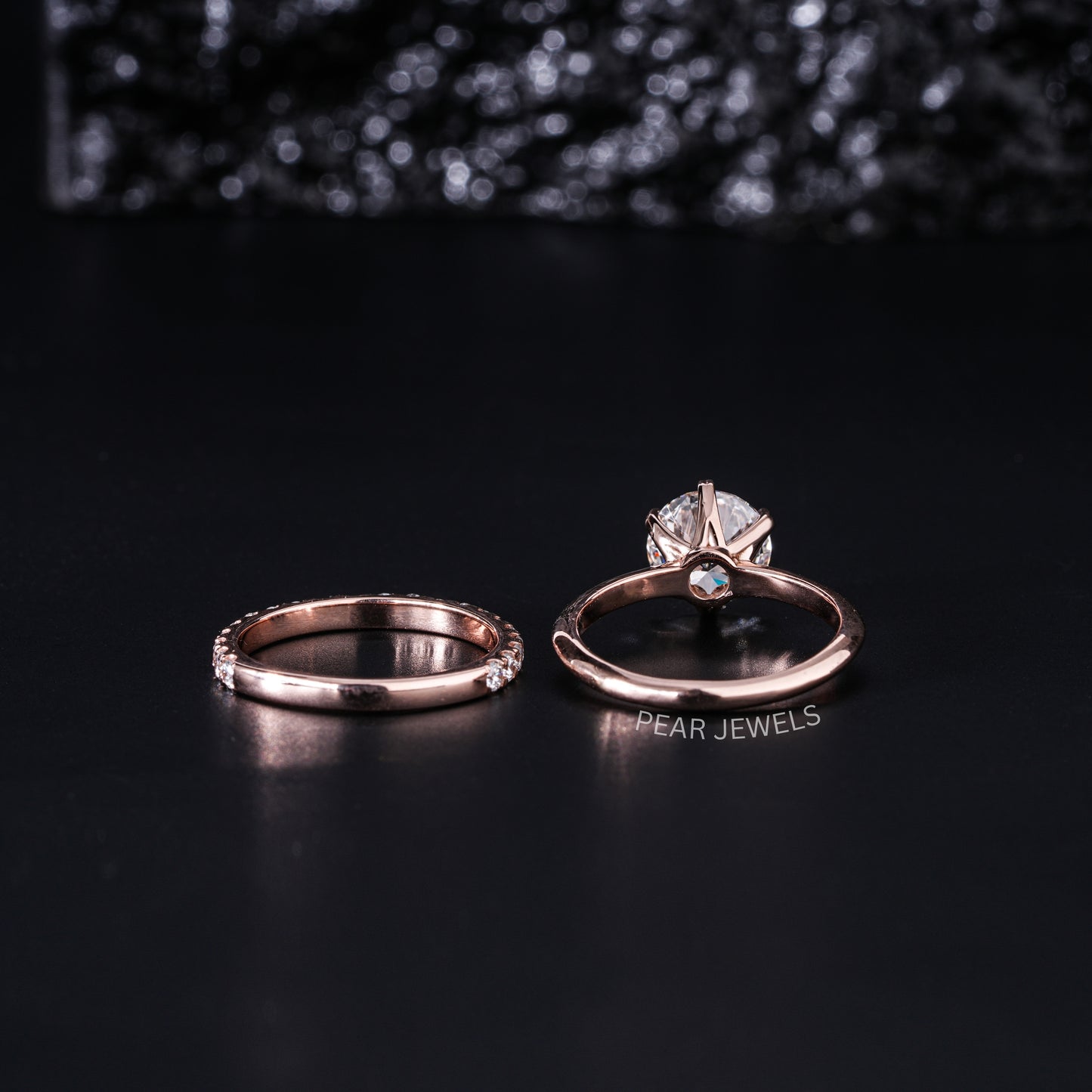 1.5ct Solitaire Ring With Round Eternity Wedding Band - Pear Jewels