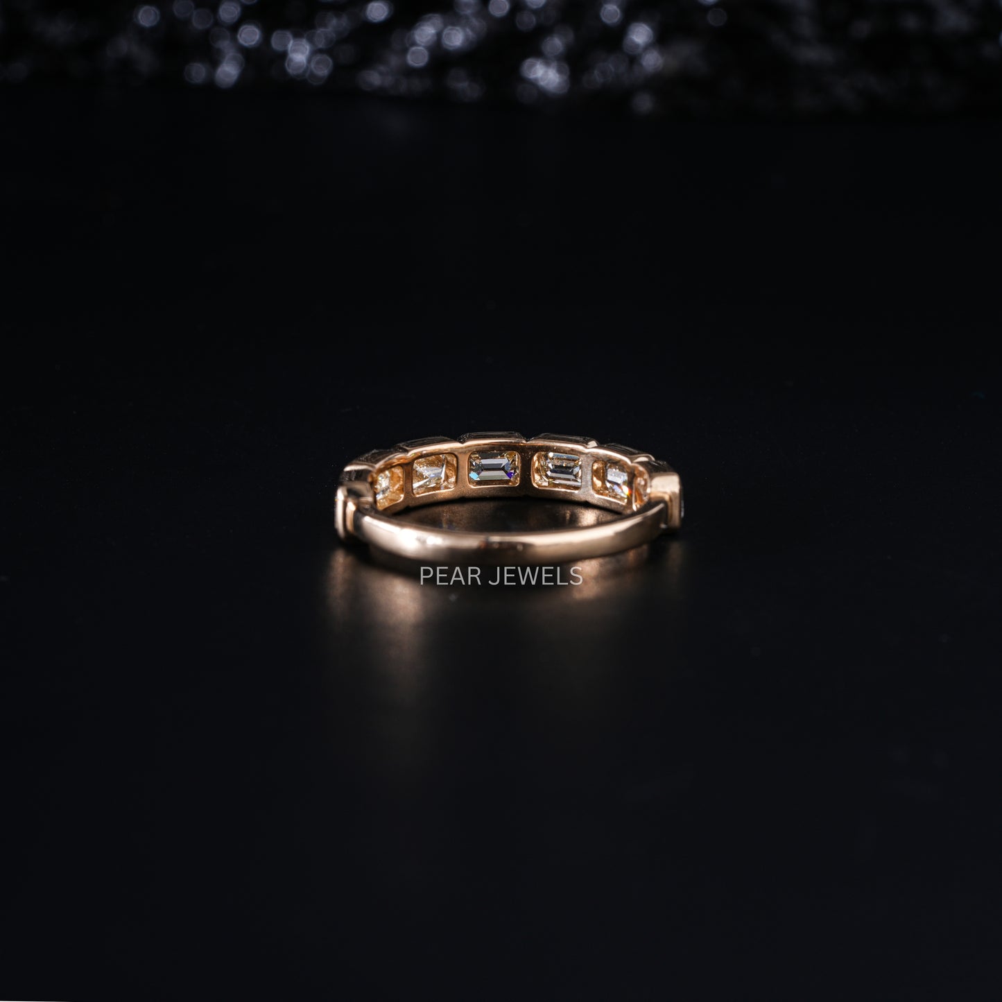 Seven Stone Emerald Bezel Setting Half Eternity Labgrown Diamond Band - Pear Jewels