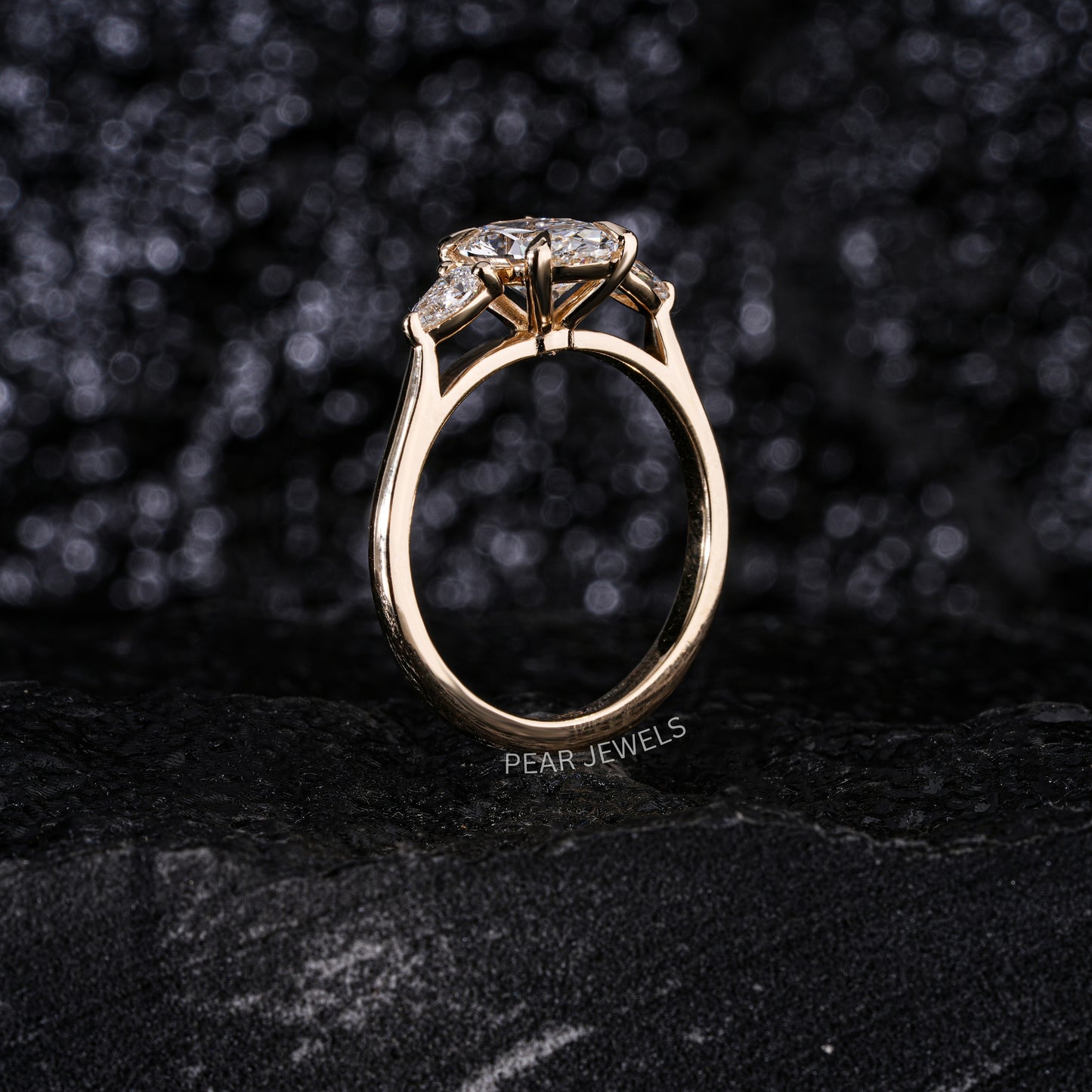 1.5Ct Oval & Pear Three Stone Labgrown Diamond Engagement Ring