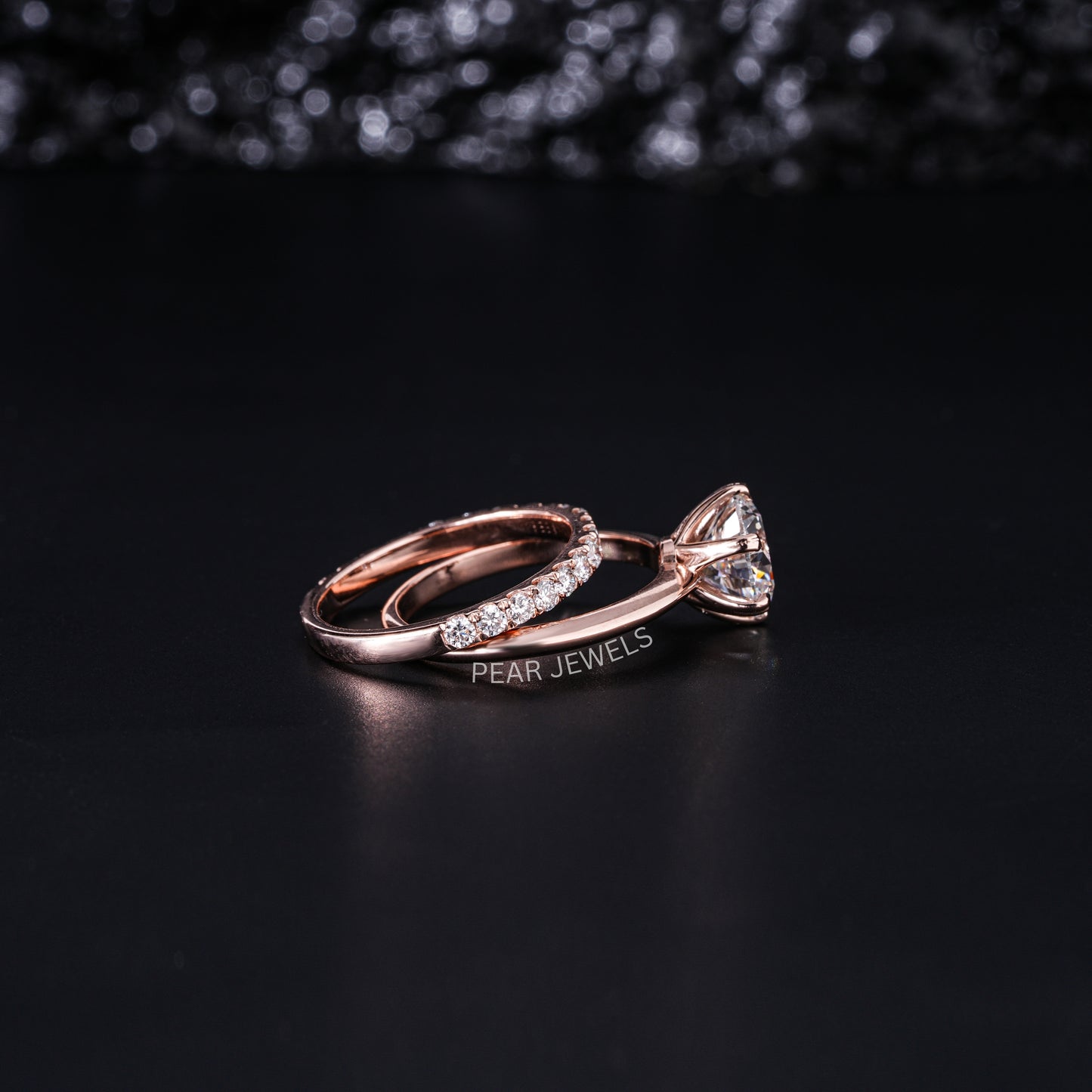 1.5ct Solitaire Ring With Round Eternity Wedding Band - Pear Jewels