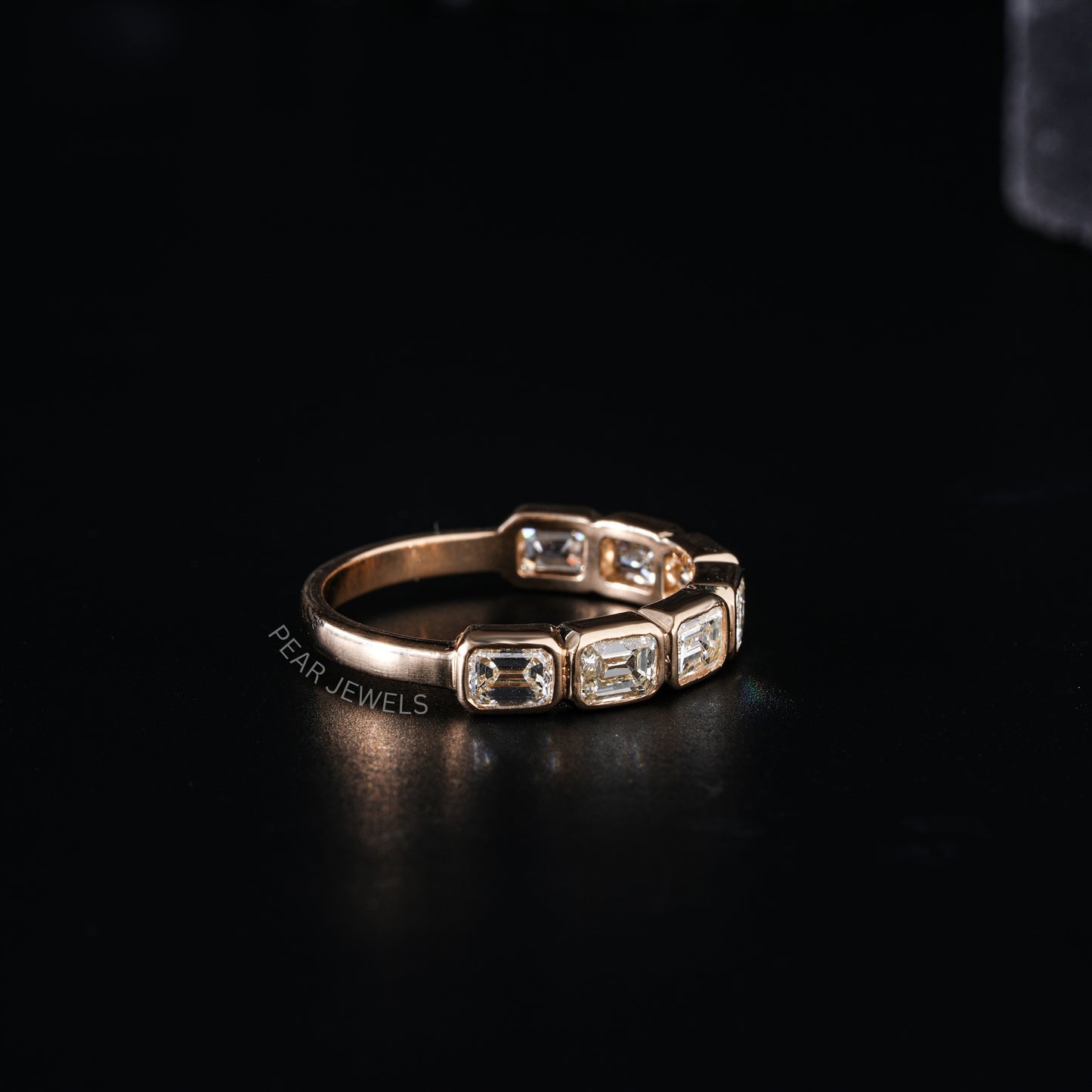 Seven Stone Emerald Bezel Setting Half Eternity Labgrown Diamond Band - Pear Jewels
