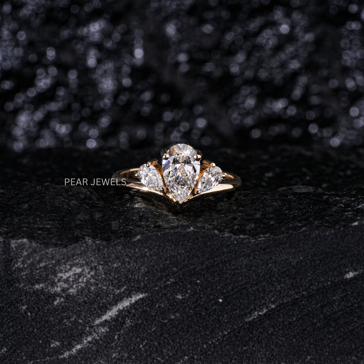 1.0Ct Pear Three Stone Fancy Labgrown Diamond Ring