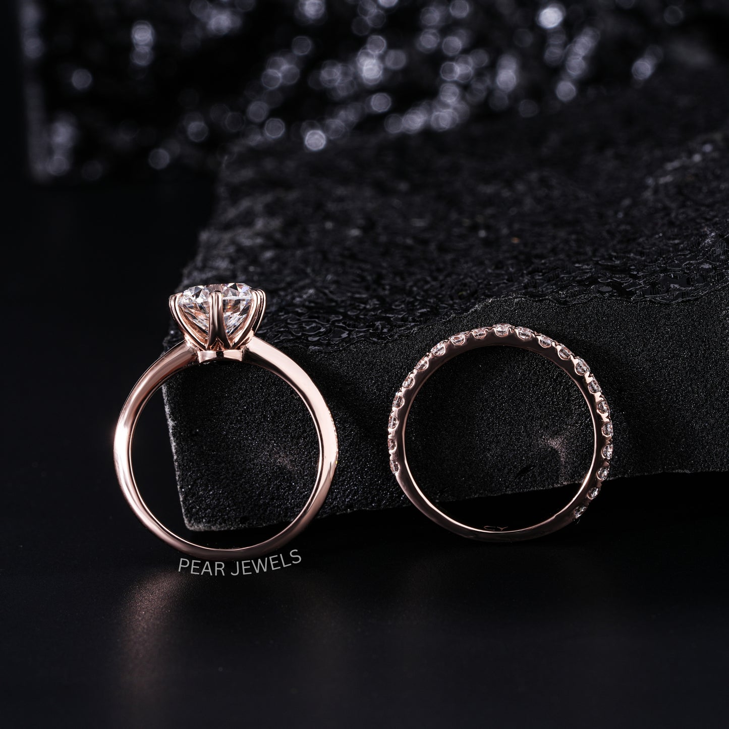 1.5ct Solitaire Ring With Round Eternity Wedding Band - Pear Jewels