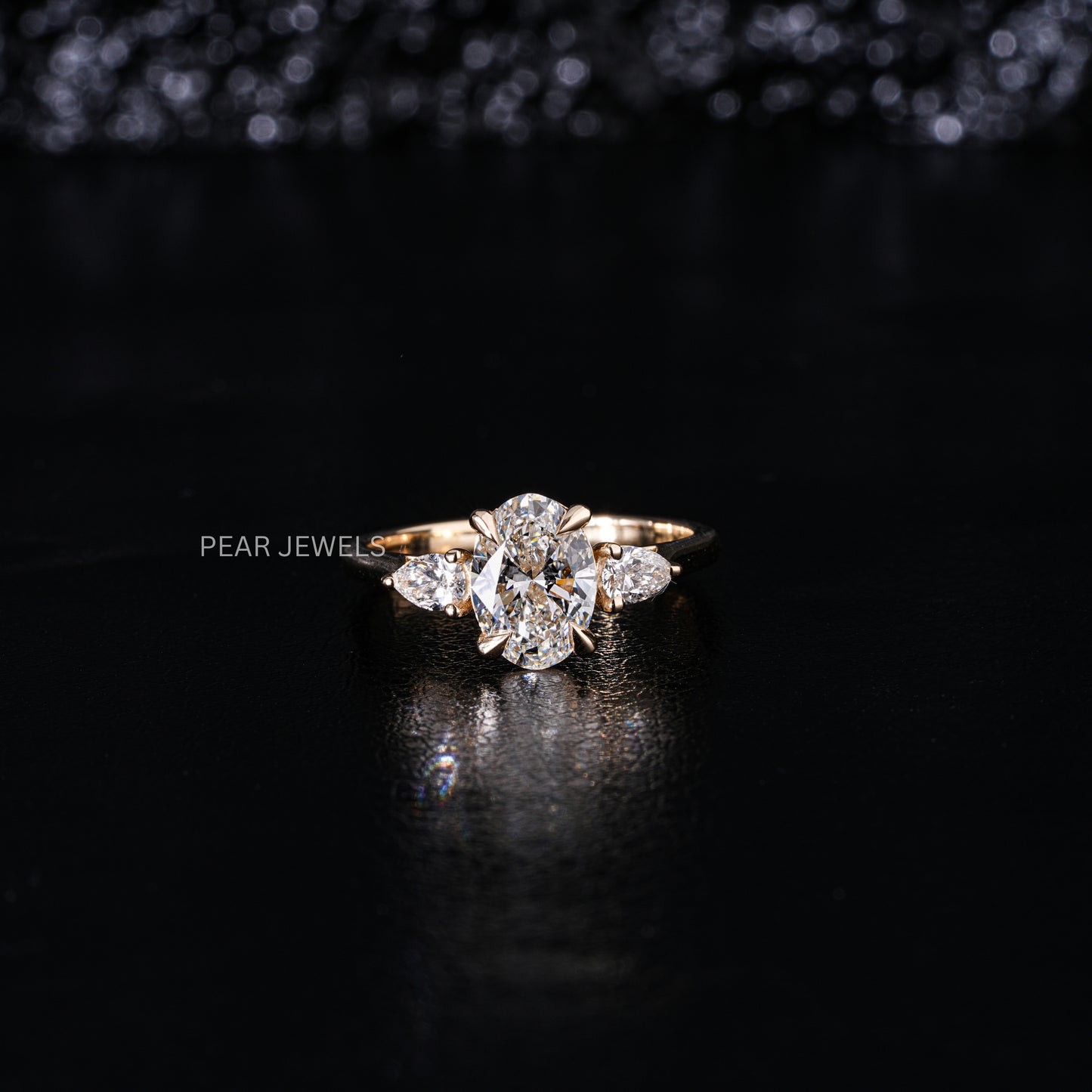 1.5Ct Oval & Pear Three Stone Labgrown Diamond Engagement Ring