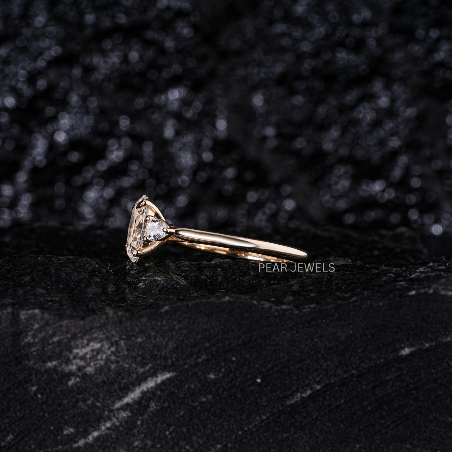 1.5Ct Oval & Pear Three Stone Labgrown Diamond Engagement Ring