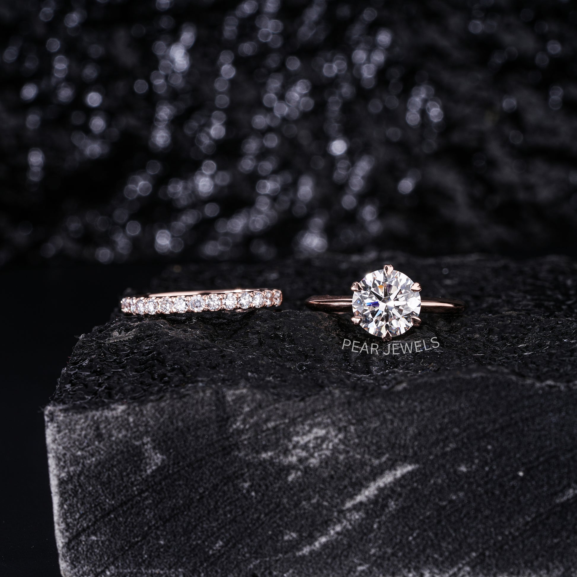 1.5ct Solitaire Ring With Round Eternity Wedding Band - Pear Jewels