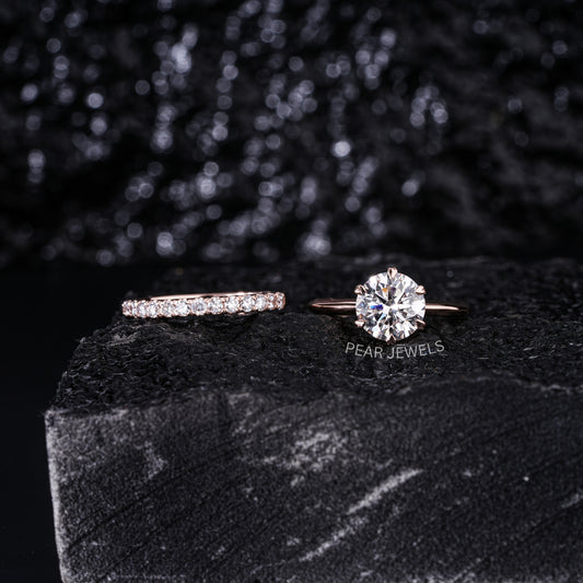 1.5ct Solitaire Ring With Round Eternity Wedding Band - Pear Jewels