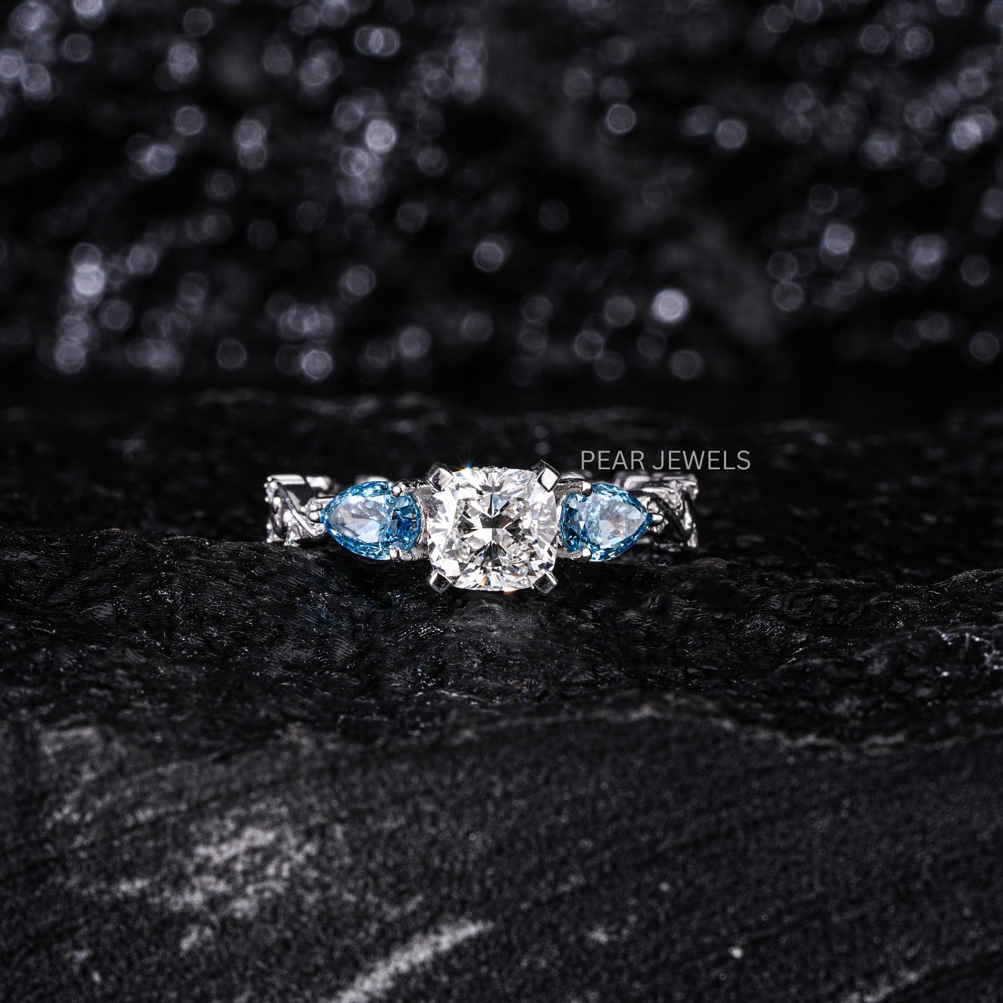 1.00Ct Cushion & Pear Fancy Labgrown Diamond Ring - Pear Jewels