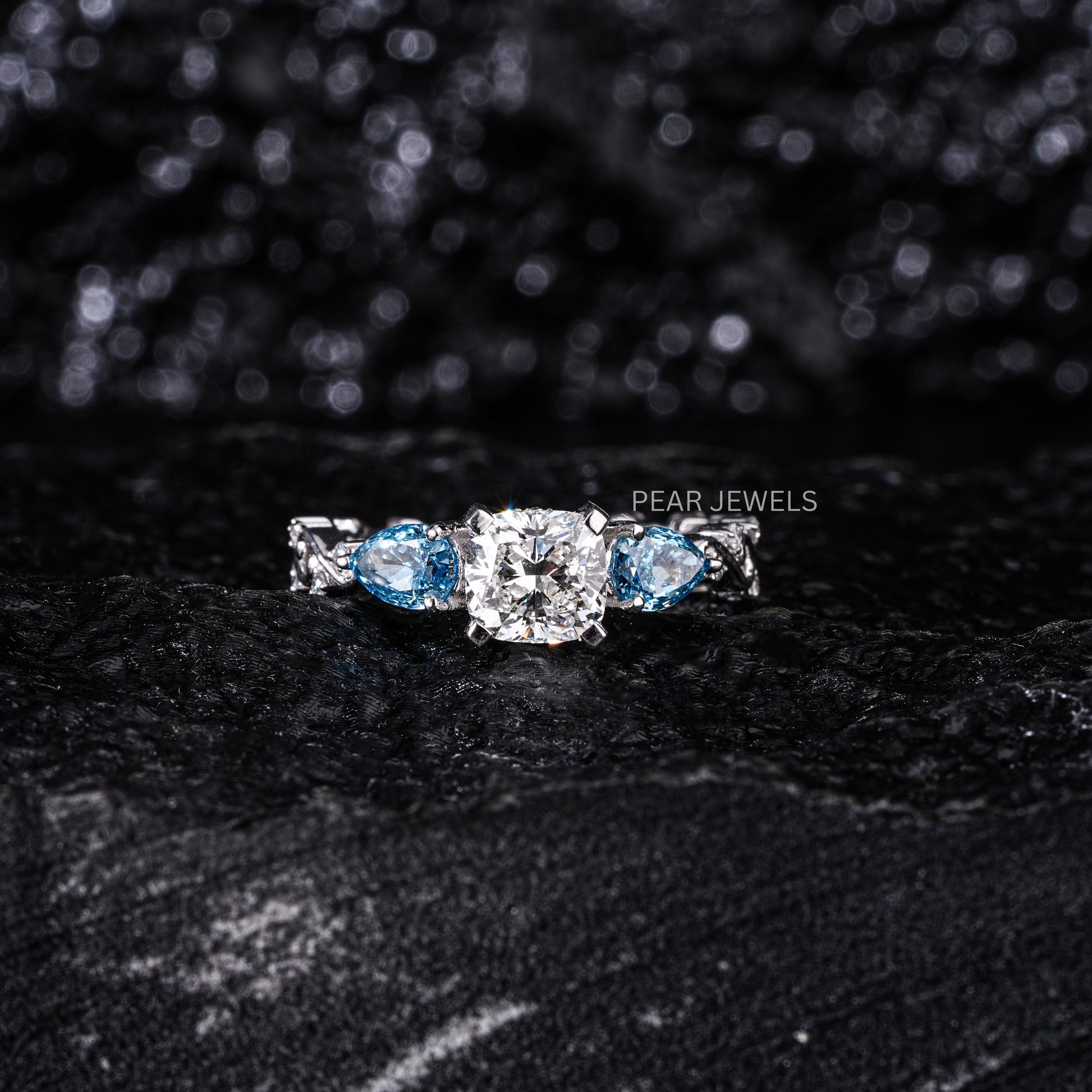 1.00Ct Cushion & Pear Fancy Labgrown Diamond Ring - Pear Jewels