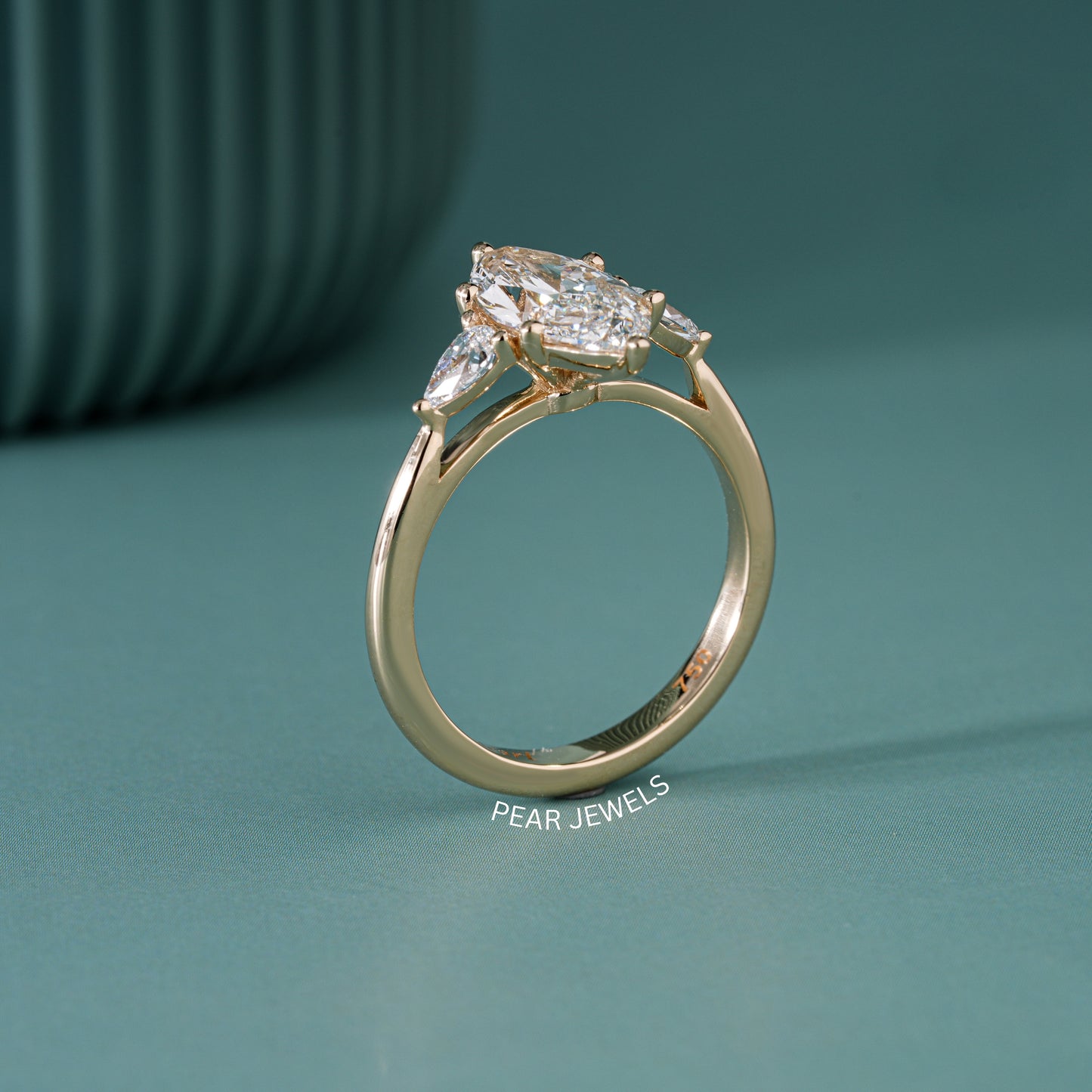 1.80Ct Marquise & Pear Three Stone Labgrown Diamond Engagement Ring
