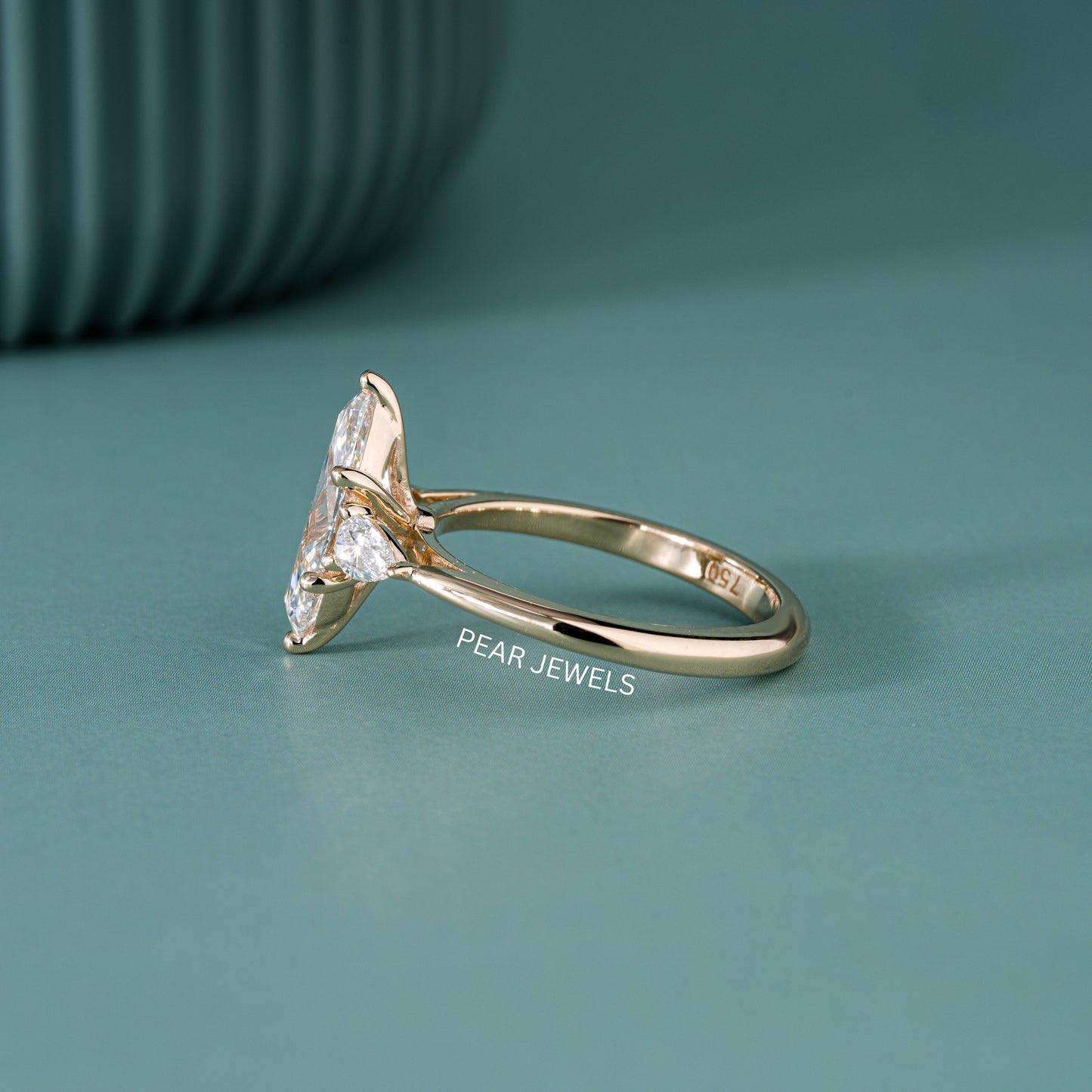 1.80Ct Marquise & Pear Three Stone Labgrown Diamond Engagement Ring