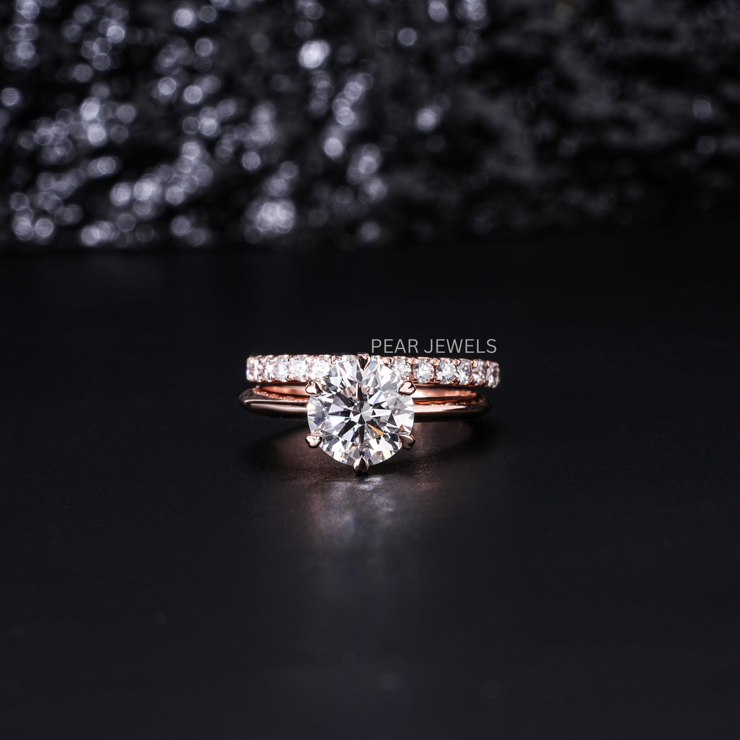 1.5ct Solitaire Ring With Round Eternity Wedding Band - Pear Jewels