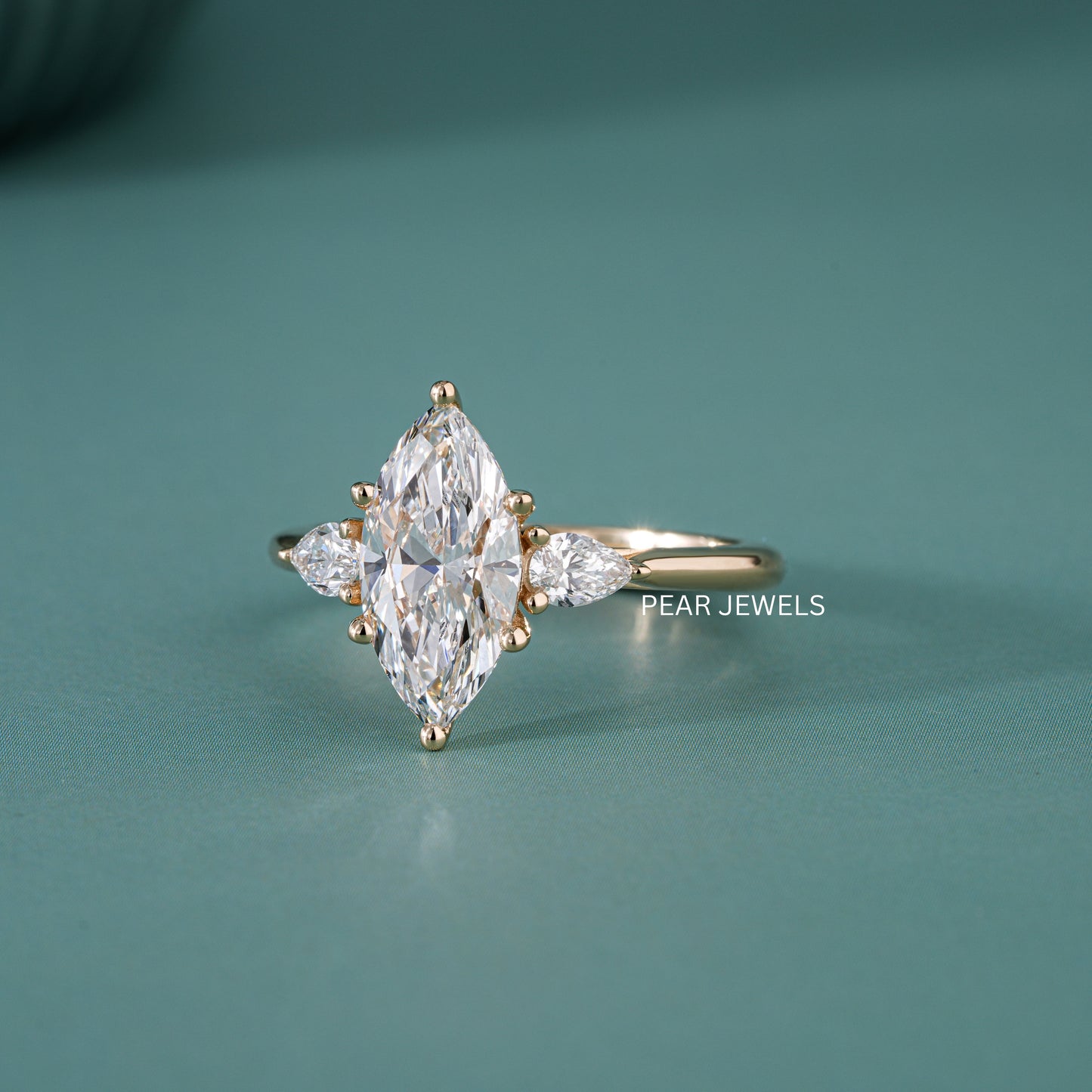 1.80Ct Marquise & Pear Three Stone Labgrown Diamond Engagement Ring