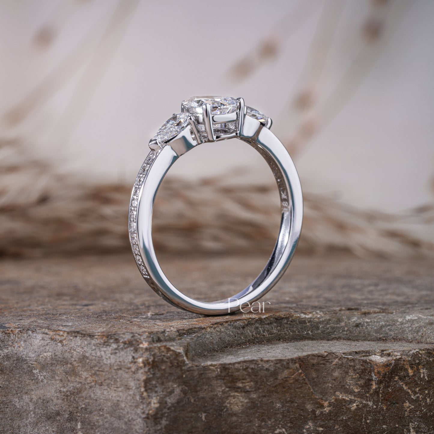 Pear Lab grown Diamond Three Stone Ring - Pear Jewels