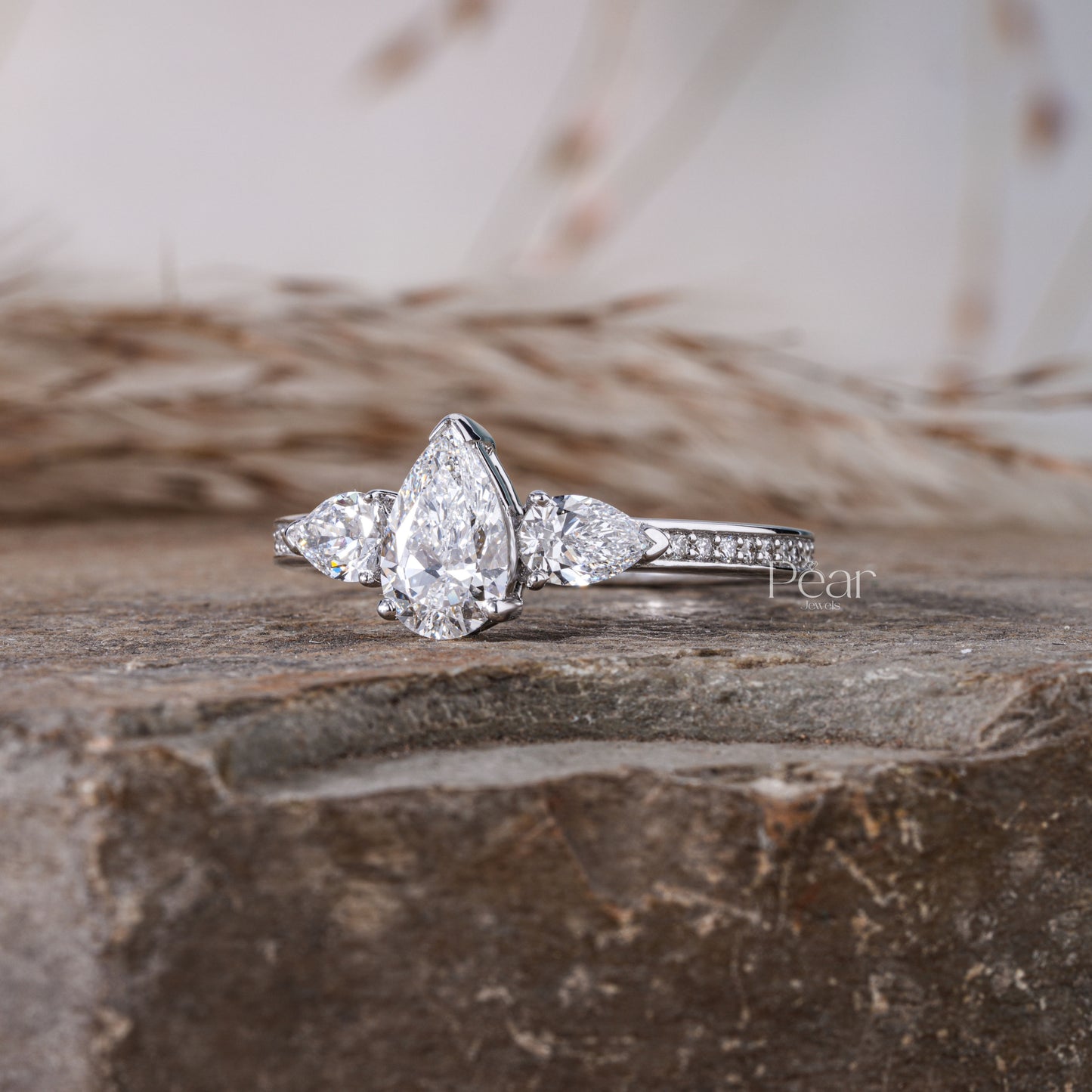 Pear Lab grown Diamond Three Stone Ring - Pear Jewels
